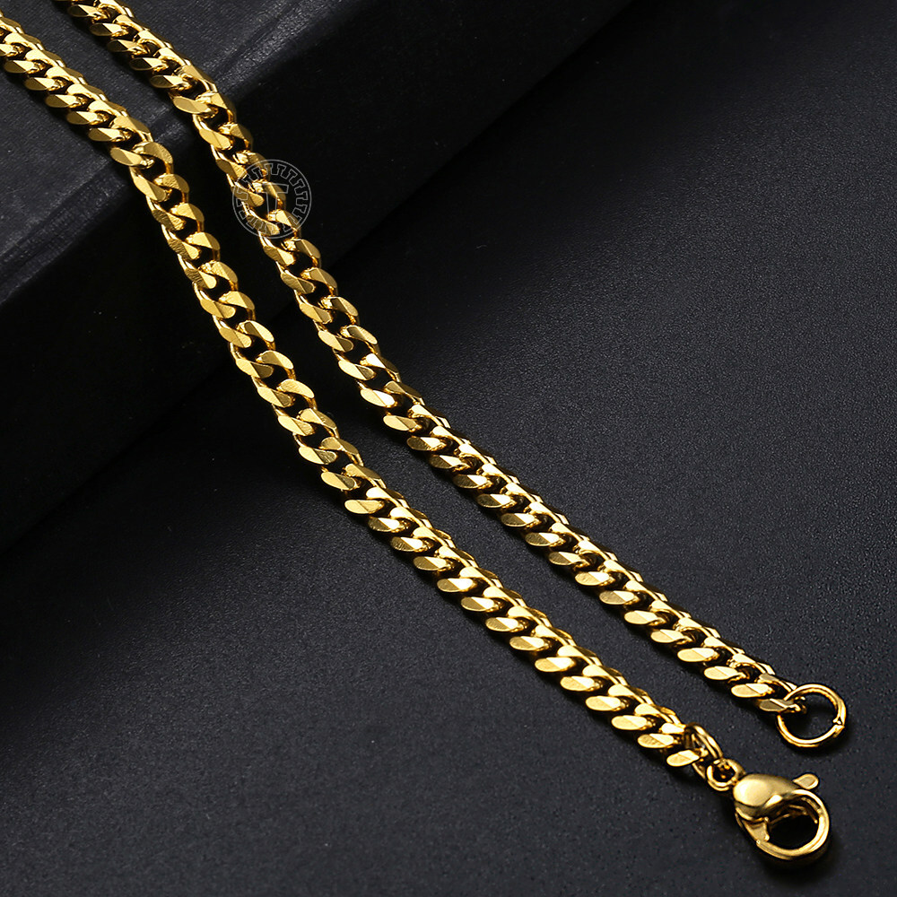 Mens Gold Plated Stainless Steel Cuban Chain Initial Letter Pendant Necklace Set