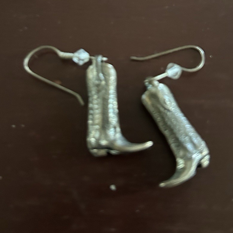Vintage Western Cowboy Boot Dangle/Drop Hook Earrings – Metal, No Stone