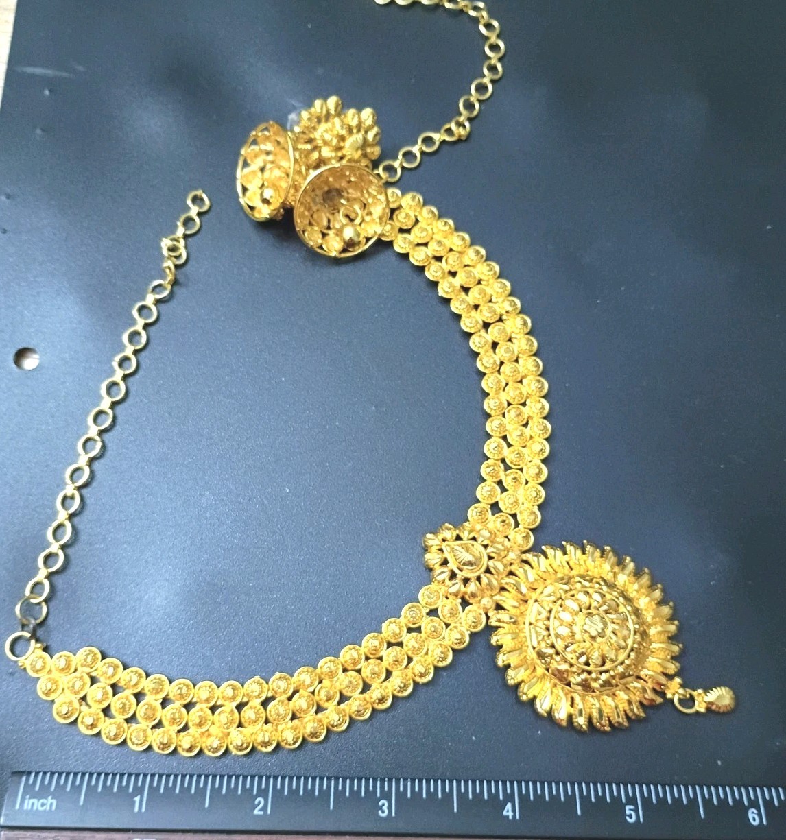 (2 Set) 22K Yellow Gold Plated Bollywood India Necklace & Earring Bells Jewelry