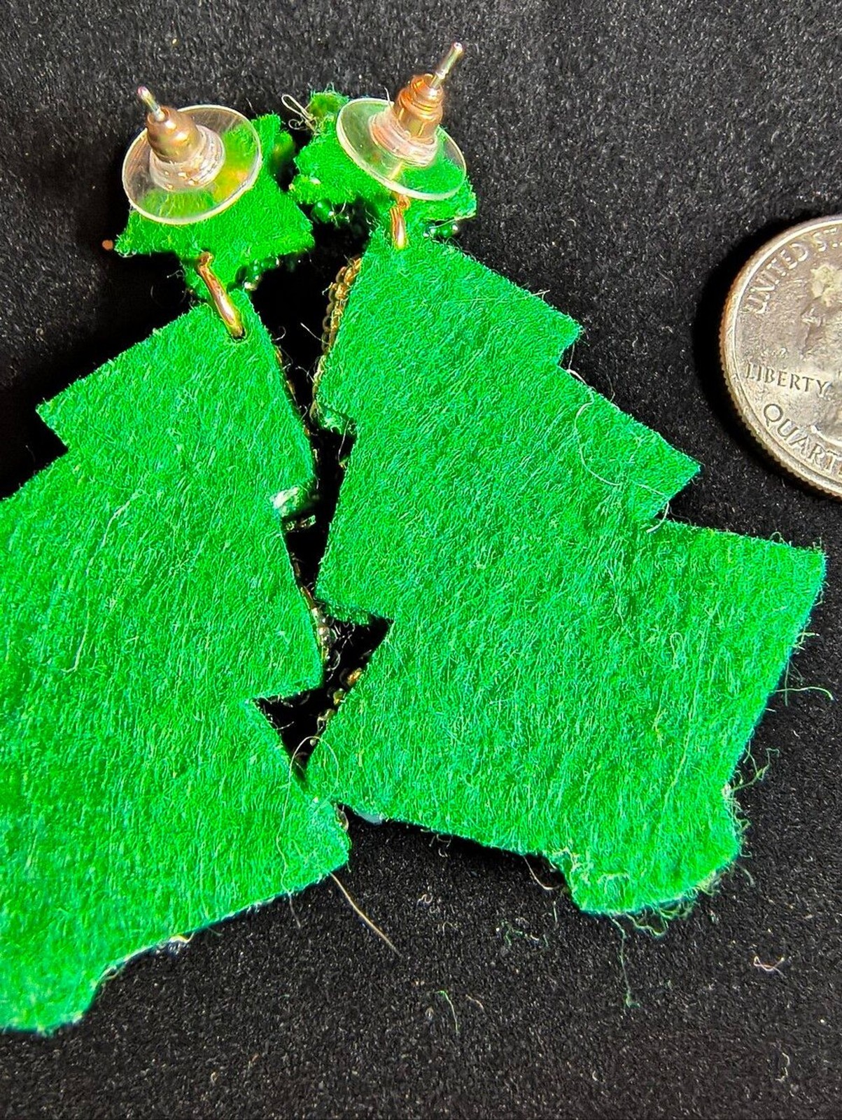 Vintage Handmade Beaded Christmas Tree Earrings Rhinestone Glass Bead