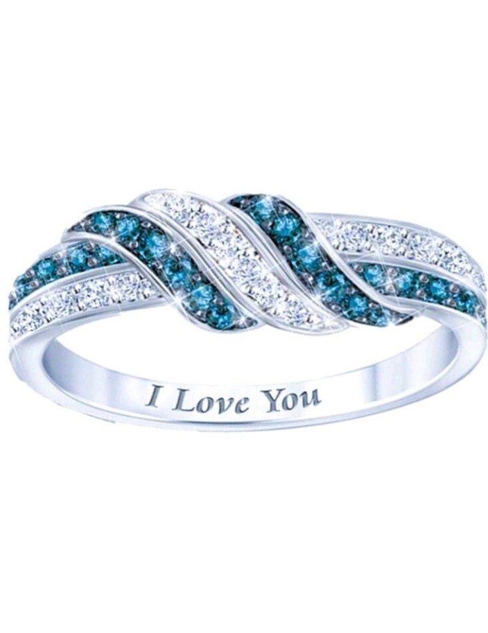 Silver Plated Zinc White/Colorless And Blue Cubic Zirconia Ring Size 7