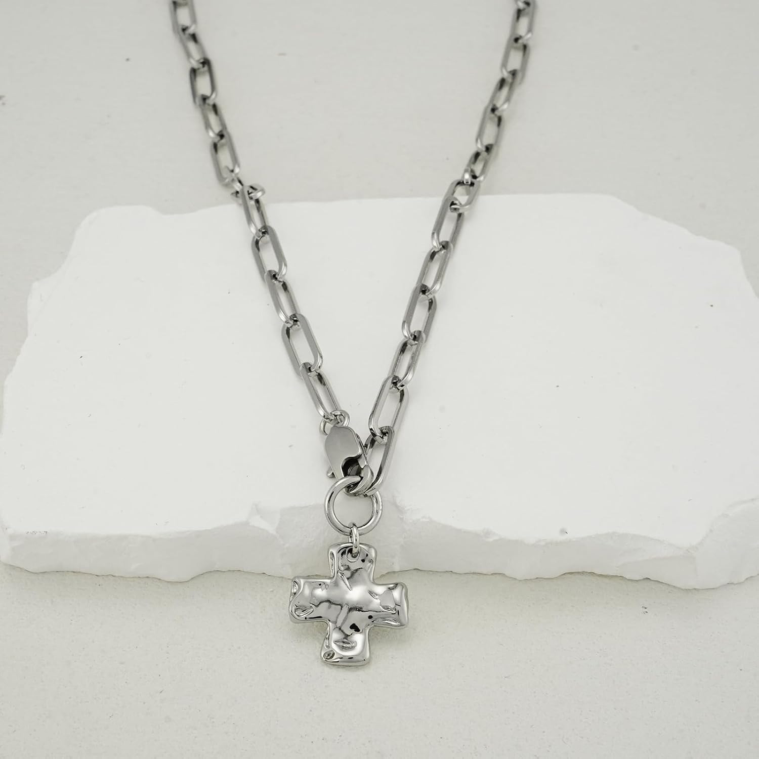 Chunky Cross Necklace for Women Trendy 14K Gold Silver Layered Statement Cross P