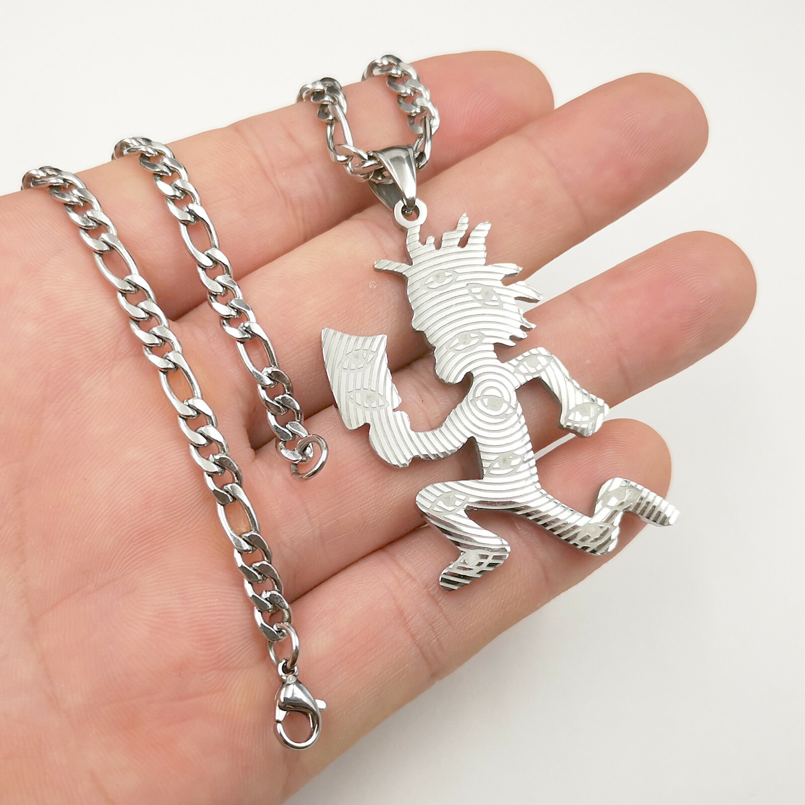 ICP Silver Large Etched Out Hatchet Man Charm Juggalo/Juggalette Necklace 24”