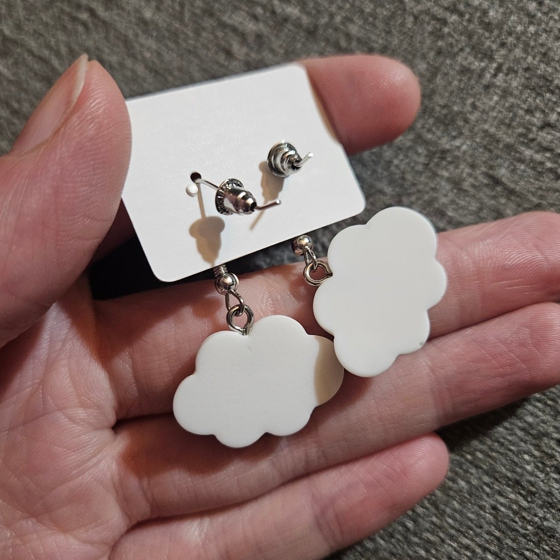 Boutique Novelty White Cloud Resin Dangle Earrings ~ Kidcore ~ Twee ~ Casual