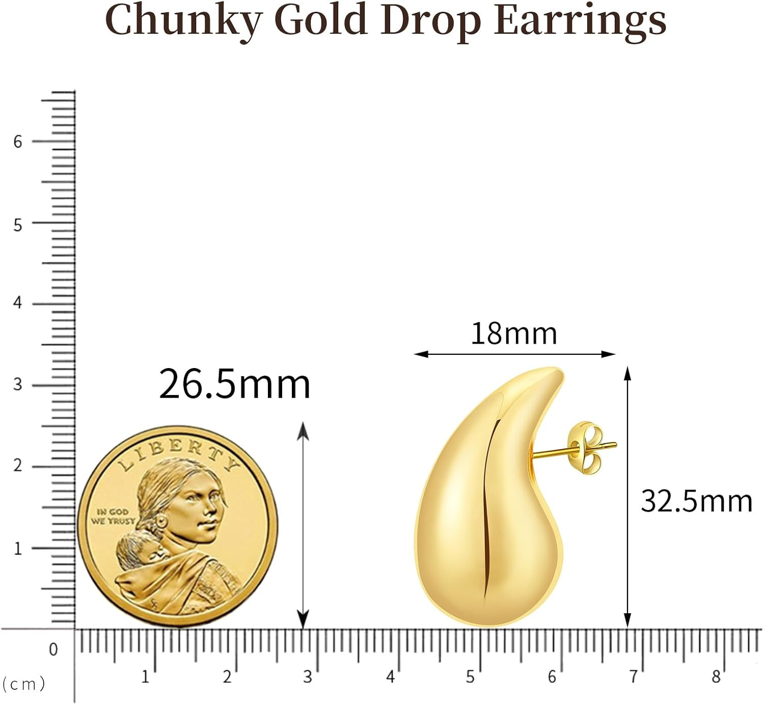Chunky 14K Gold Plated Hoop Earrings for Women, Lightweight Waterdrop Hollow Ope