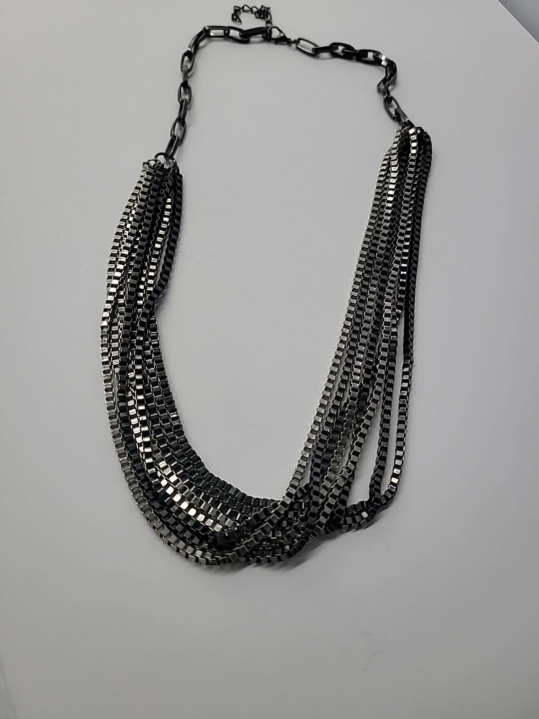 Gunmetal Multi Strand Box Chain Necklace Layered Statement Jewelry