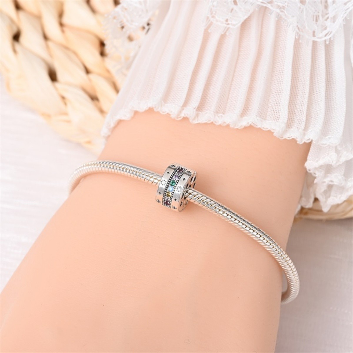 KUNSIR 2pcs 925 Sterling Silver Clip Lock Spacer Stopper Bead Charm For Bracelet