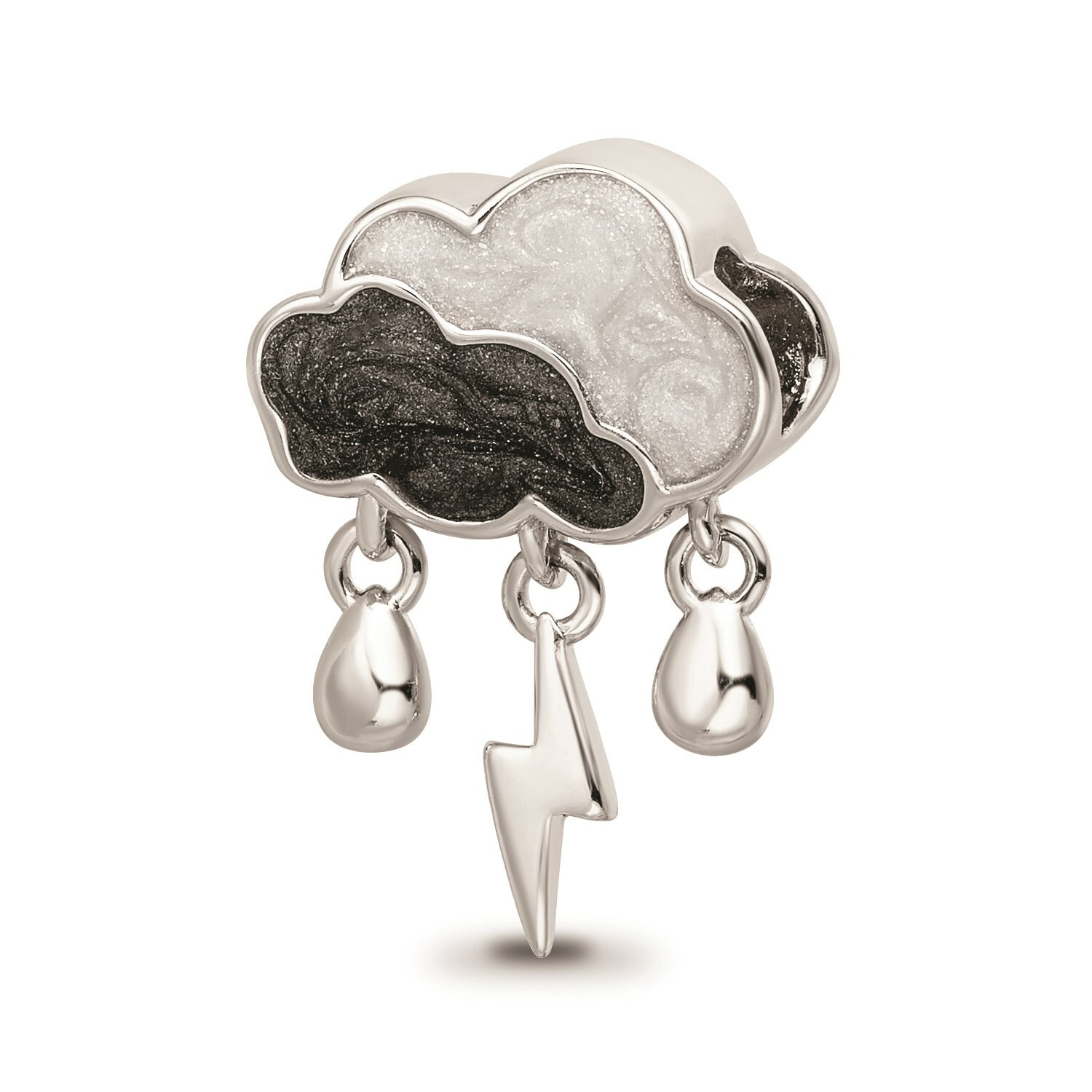 Reflection Beads Sterling Silver Rhodiumed CZ White Enameled Storm Cloud Bead