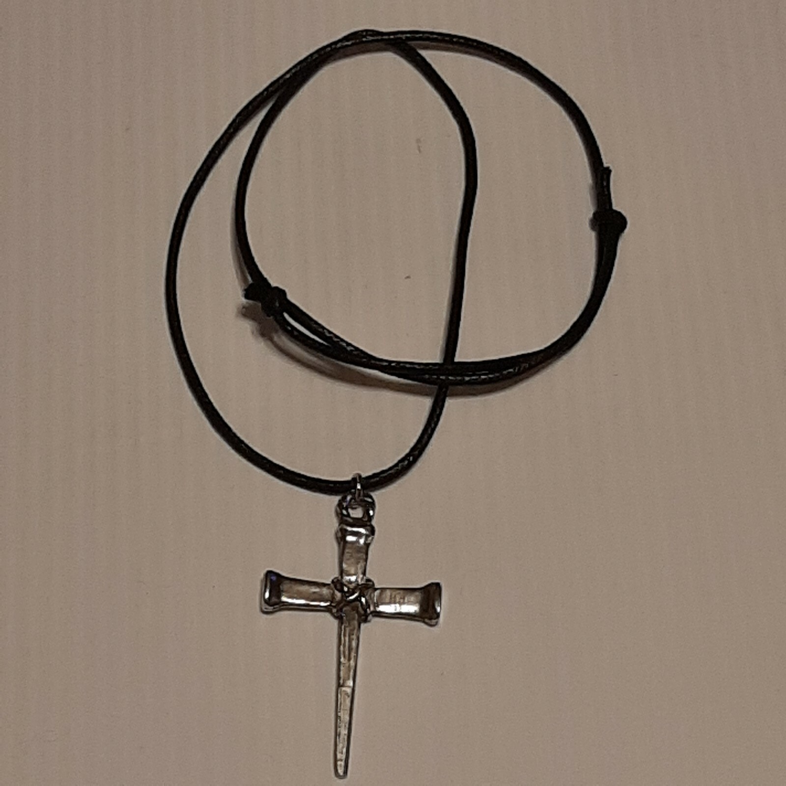 NAIL CROSS Pewter Pendant Charm / 26″ Adjustable Necklace U.S.A.