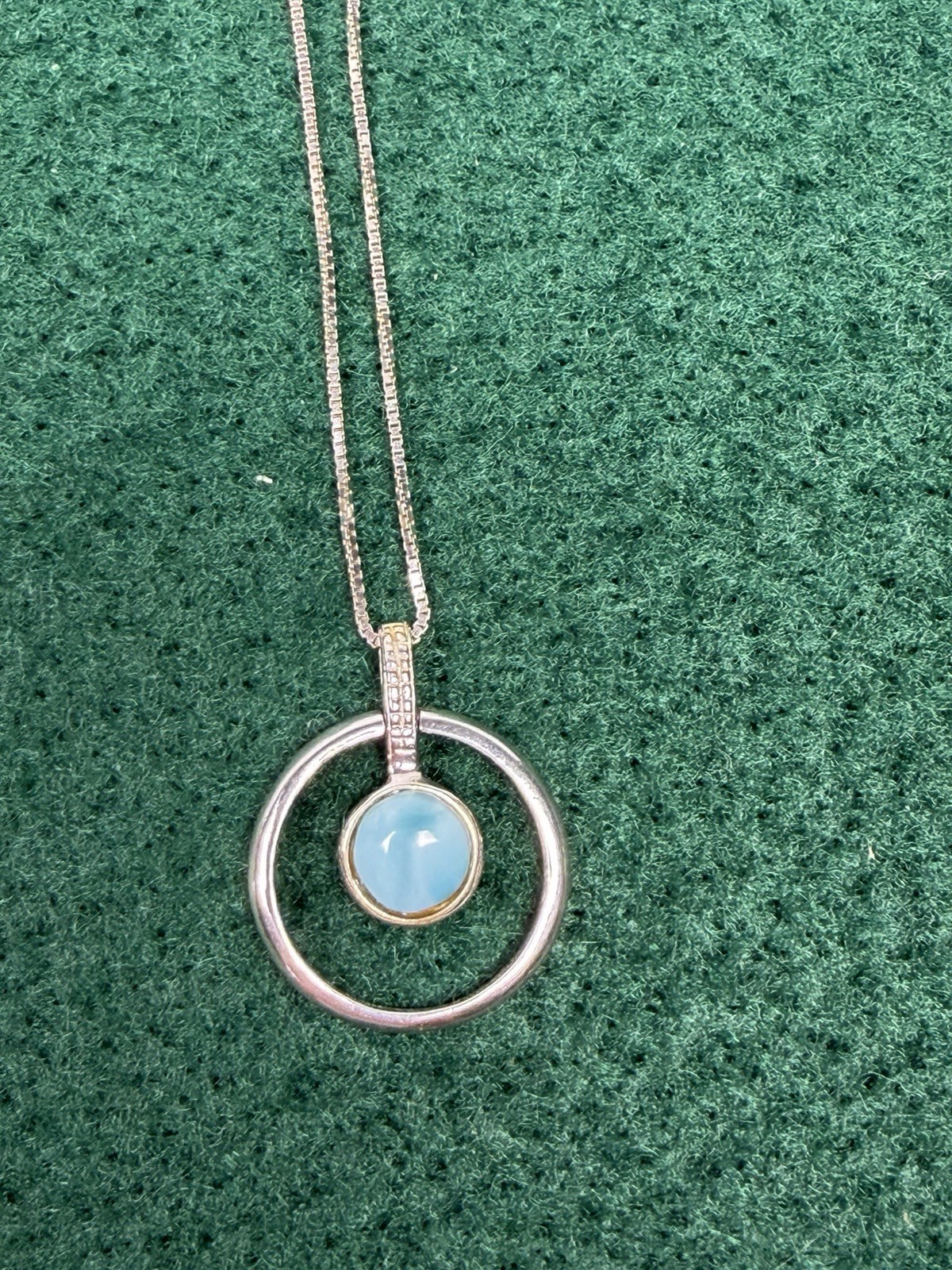 925 Italy Sterling Silver Larimar Circle Pendant & Necklace