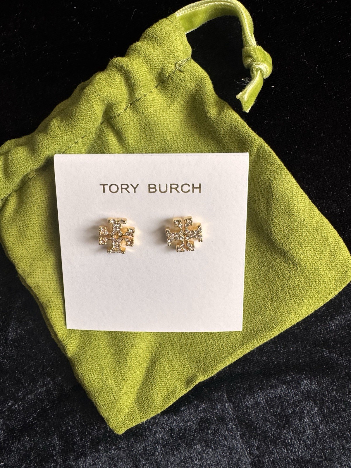 TORY BURCH KIRA CRYSTAL LOGO STUD EARRINGS Gold – Holiday Christmas Gift for Her