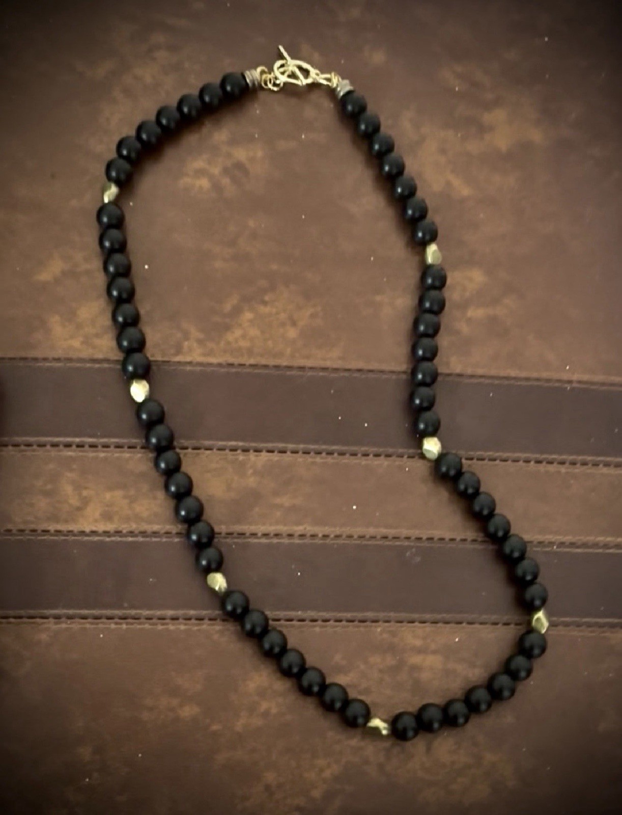 Black Beaded Necklace, Gold Tone Lobster Clasp, Ball/Bead Chain
