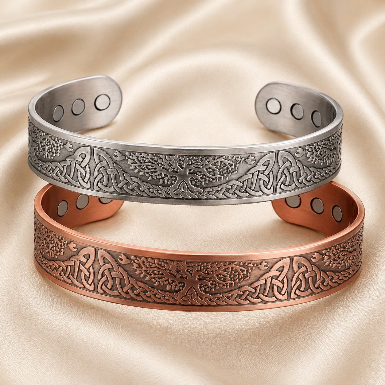 Bangle Silver Tree Red Copper 7.5 in Men Fashion Jewelry Gift T130
