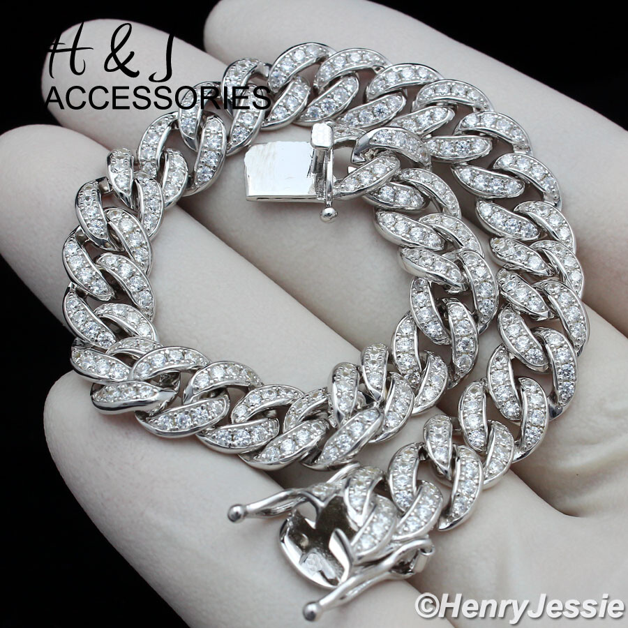 MEN 925 STERLING SILVER 18″-30″X8MM ICY CZ MIAMI CUBAN CURB CHAIN NECKLACE*SN11