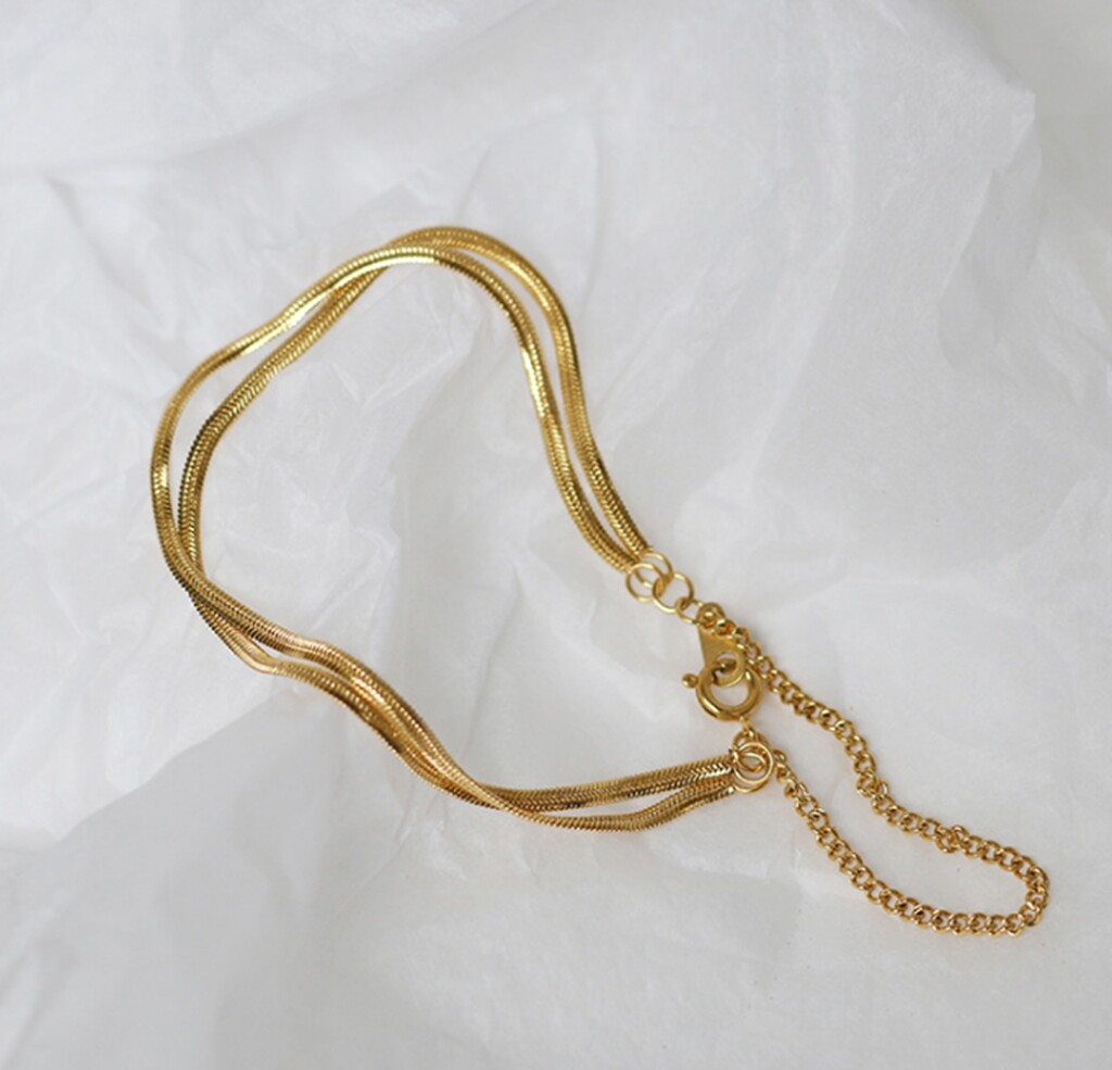 Women Girl Gold Plated Titanium Stainless Steel Double Herringbone Bracelet 6-8″
