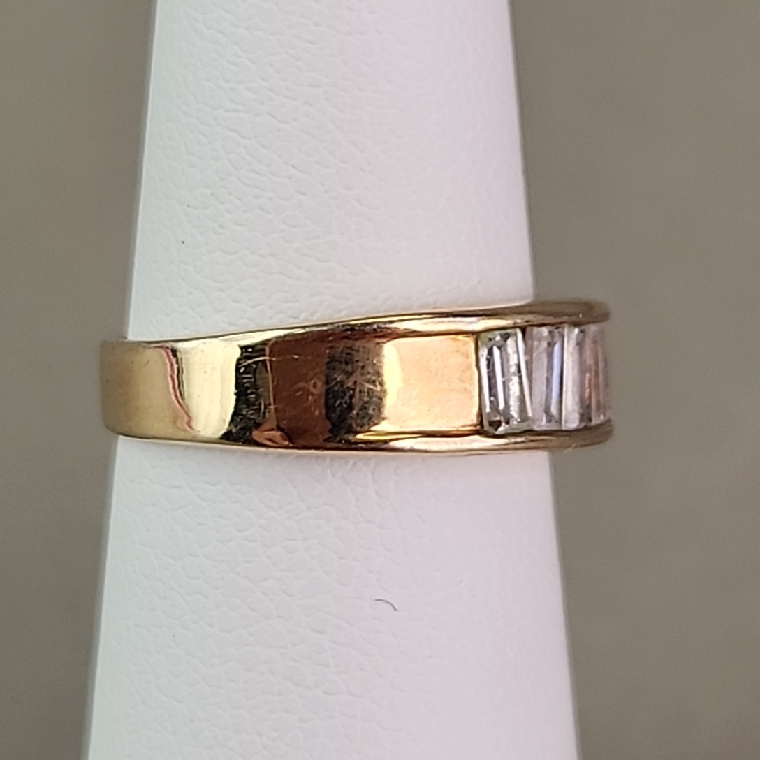 Rhinestone Baguette Ring Clear Gold Tone Small 5