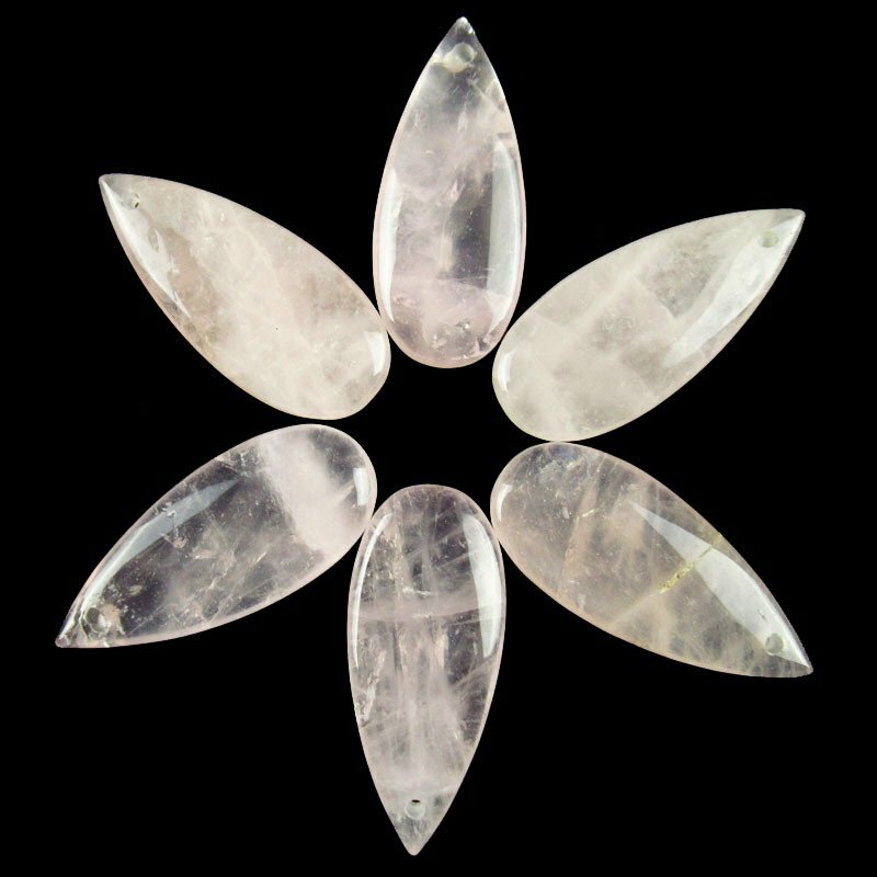 30g 6Pcs 35x15x6mm Natural Rose Quartz Teardrop Pendant Bead YJWW31