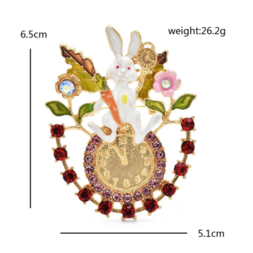 Easter Spring Bunny Brooch Rhinestone Clock Rabbit Animal Pins Gift Jewelry USA