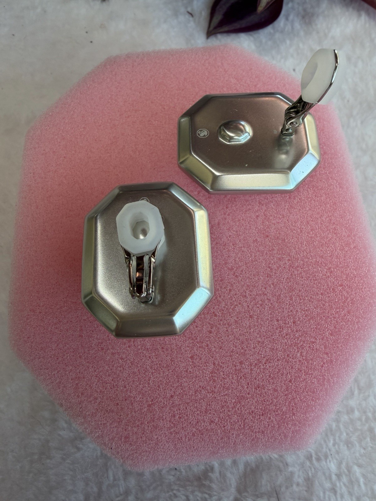 Swarovski Octagon Cut White Aluminum Metal Lucent Clip-On Earrings