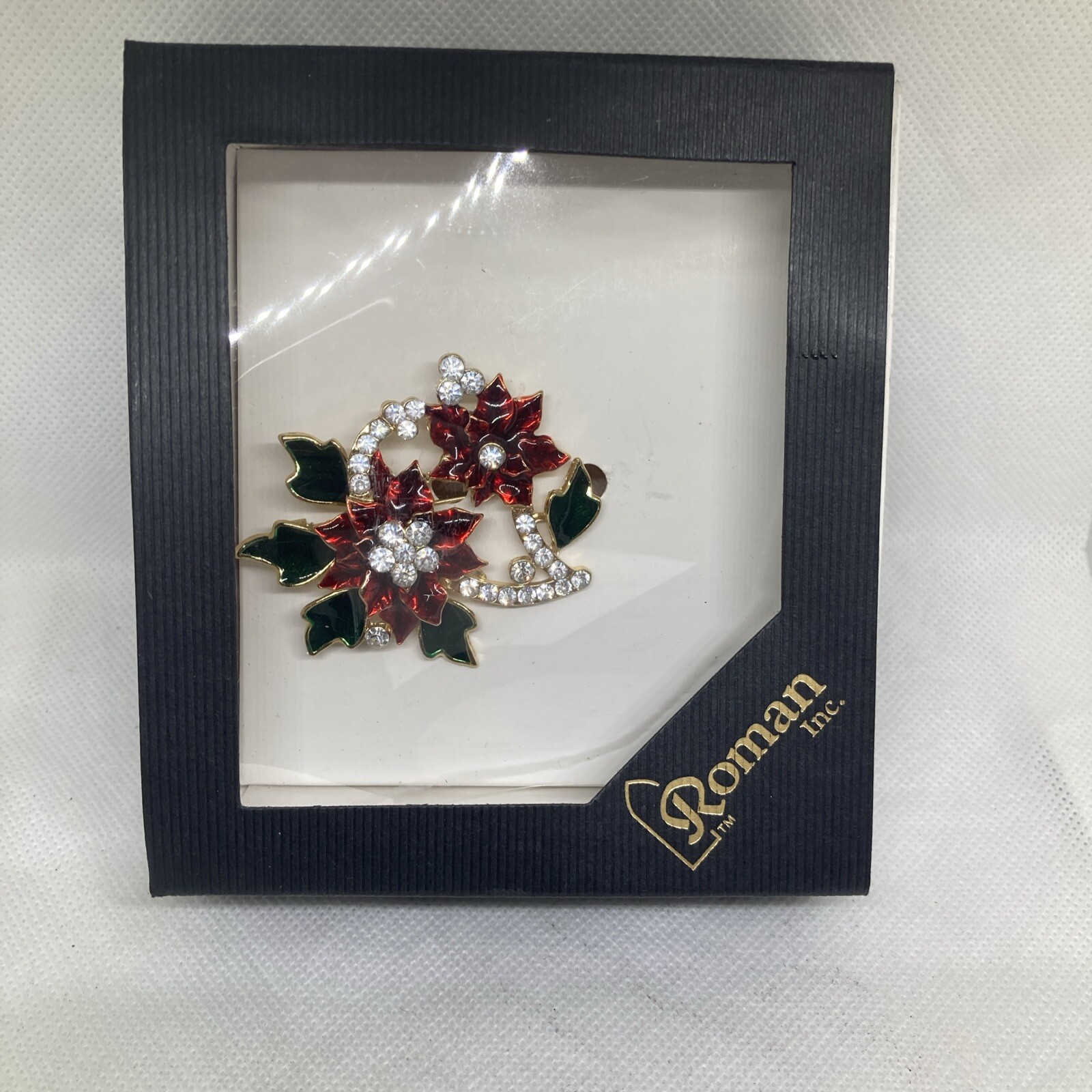 New Boxed Roman Inc Colorful Jeweled Christmas Flower Brooch Pin
