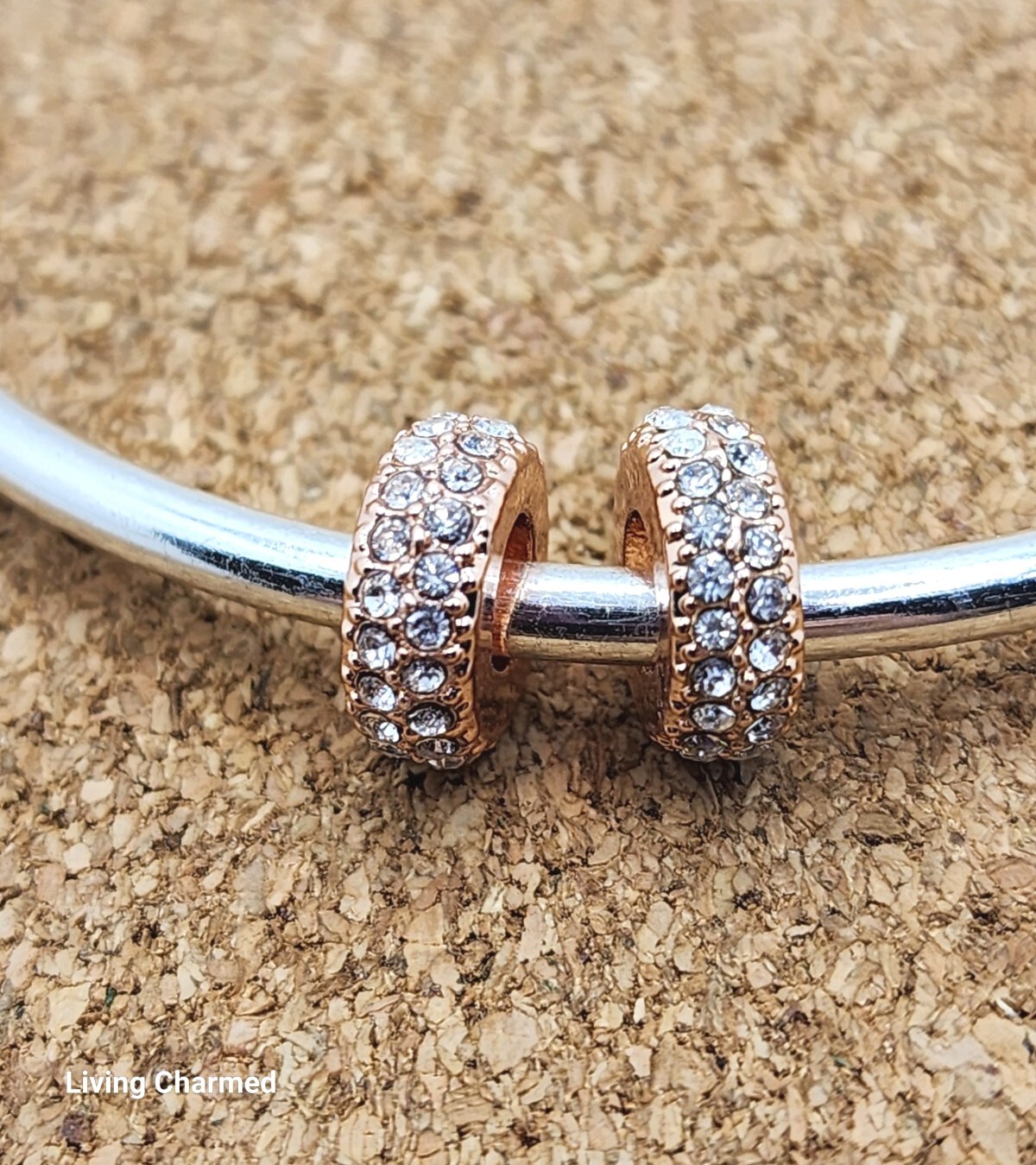 2 Authentic Sparkling Rose Gold Cz Spacer European Charm Beads