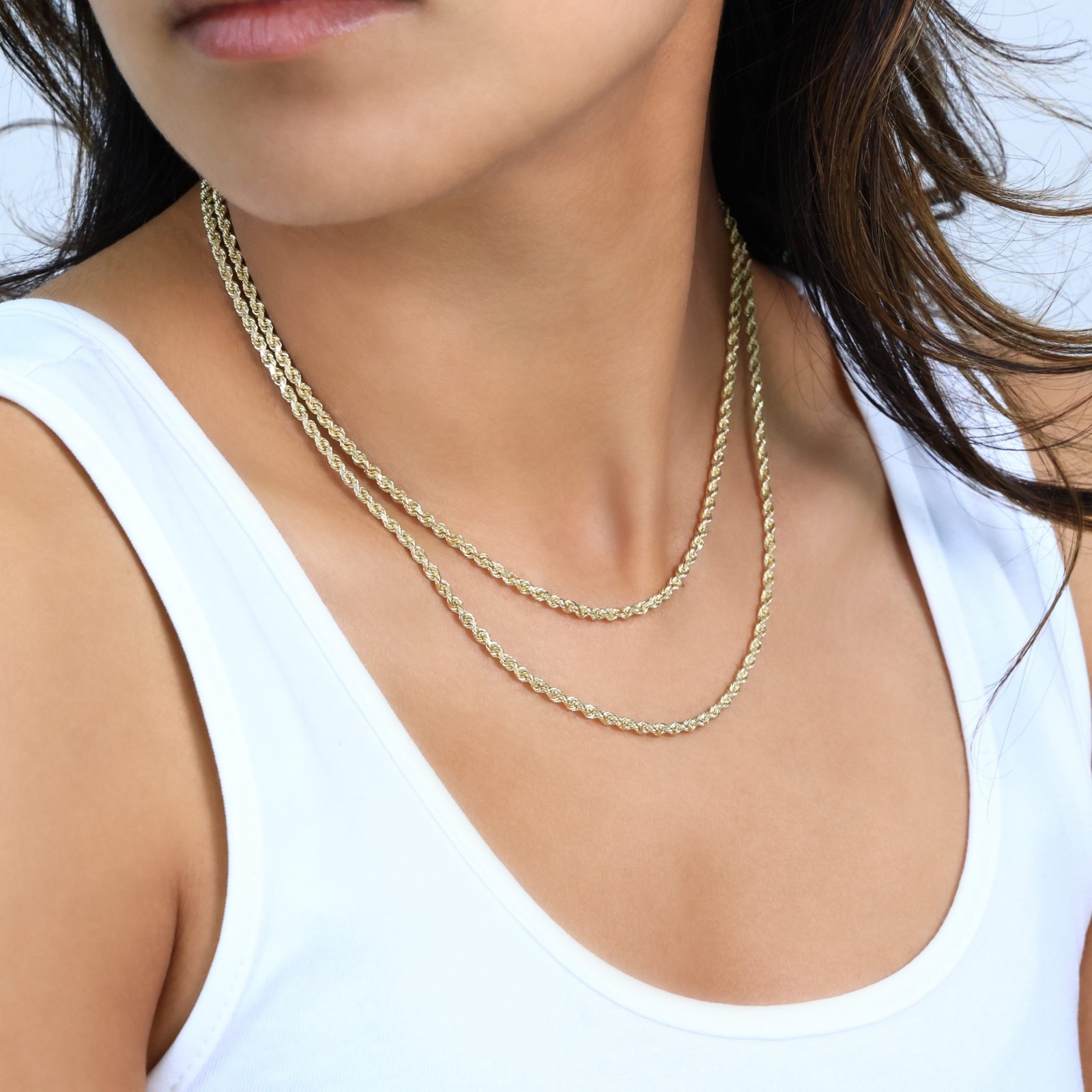 14K Yellow Gold 2.5mm Italian Diamond Cut Rope Chain Necklace Mens Women 16″-30″