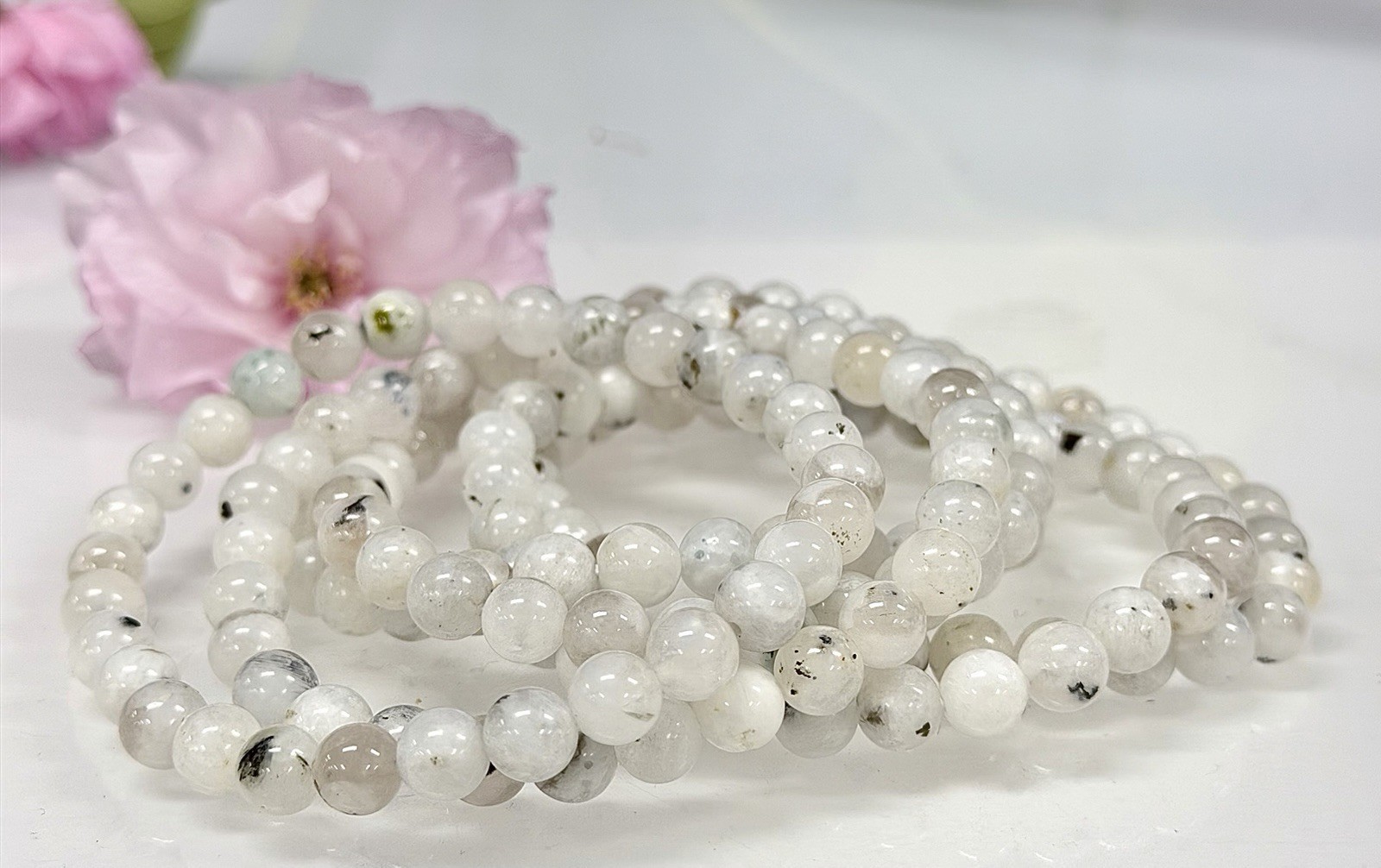 Wholesale Lot 6 Pcs Natural Rainbow Moonstone 6mm 7.5” Crystal Stretch Bracelet