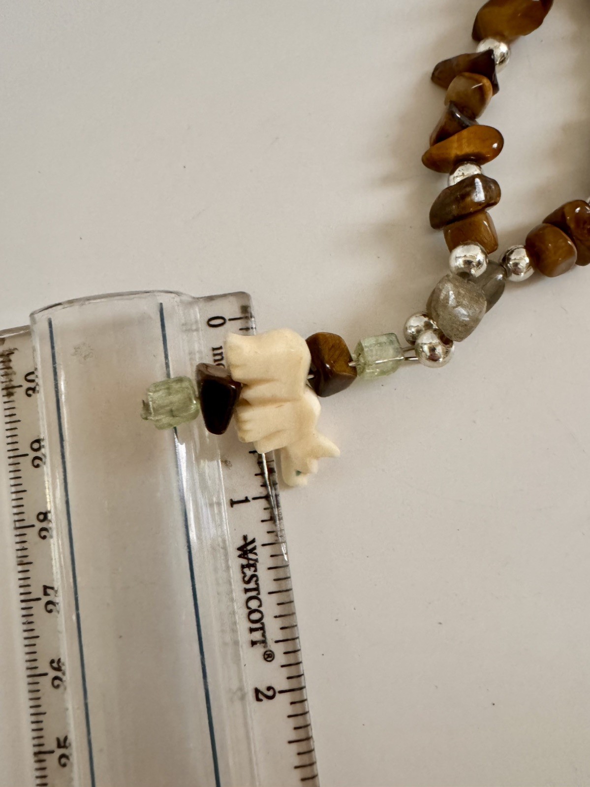 14” Choker Animal Carved Bear Tiger Eye Bead Necklace w/Bear Pendant Tribal Boho