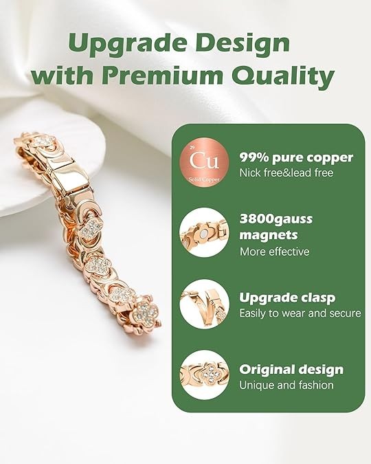 Pulsera de cobre puro para mujer, con imán ultrarresistente