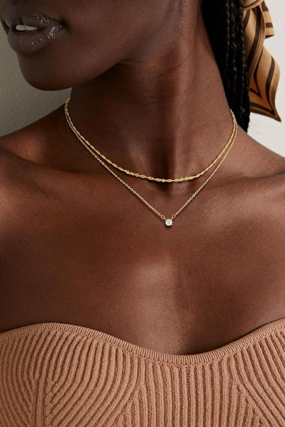 Layered Gold Necklace for Women Trendy 14K Gold Plated Heart CZ Pendant Layered