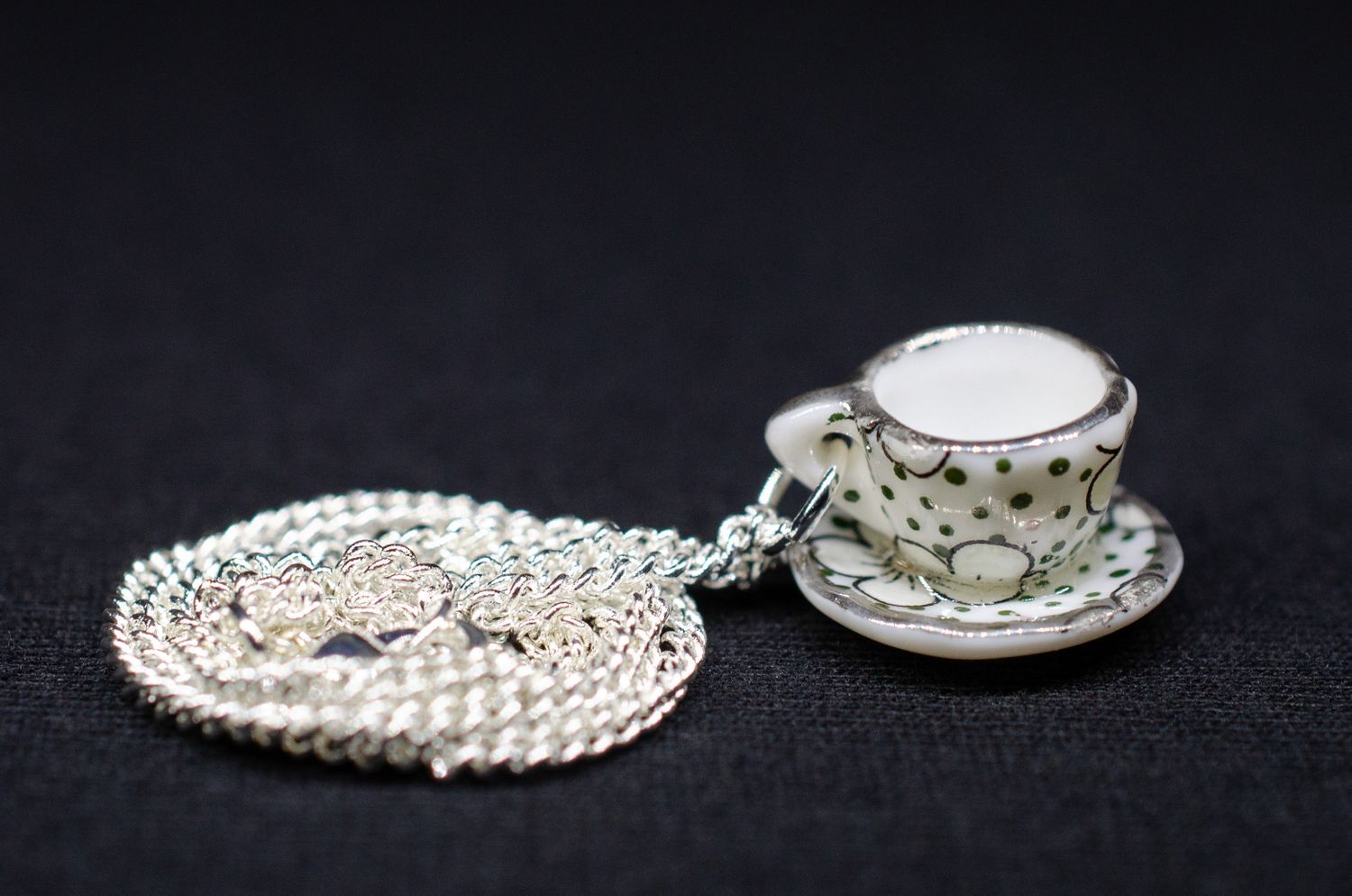 Necklace Tea Coffee Miniblings 45cm Tea Cup Set Porcelain Dots Green