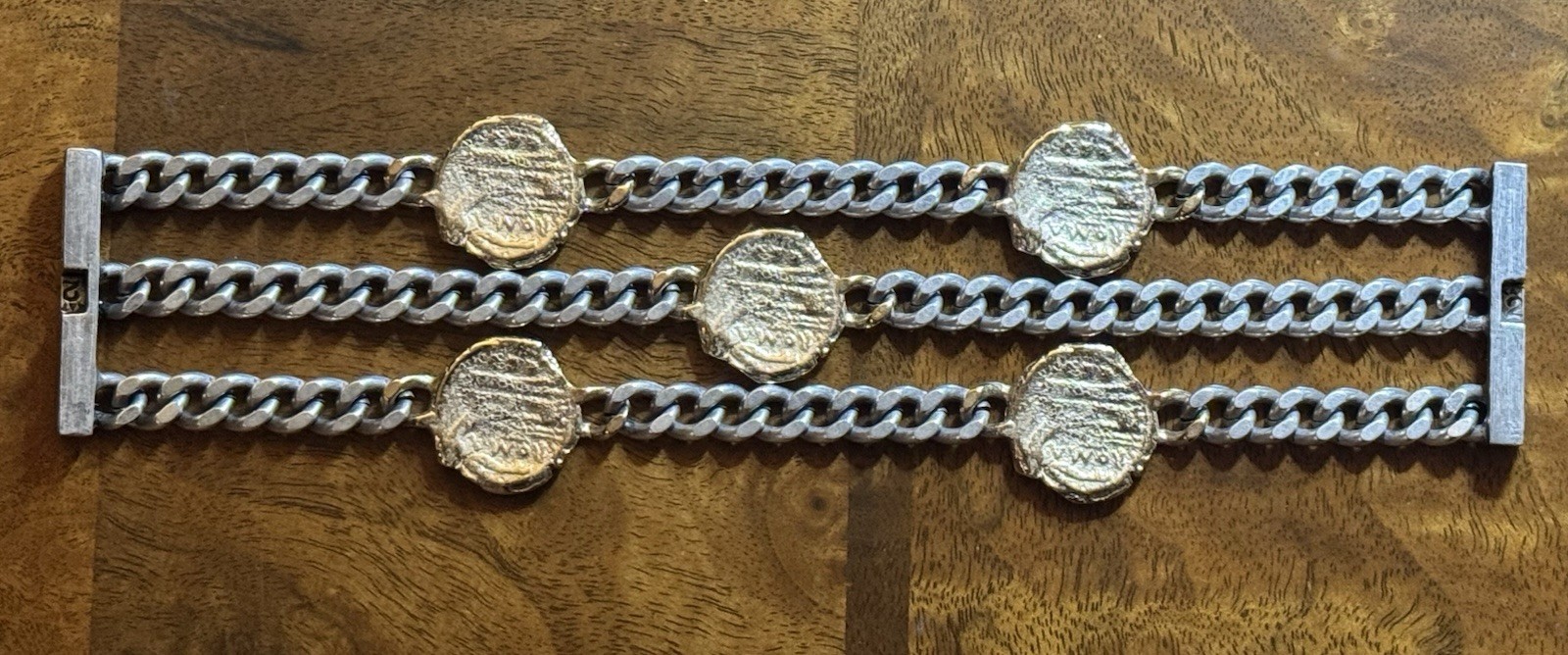 Tat2 Designs 3-Strand Heavy Curb Chain Bracelet with Roman Style Coins