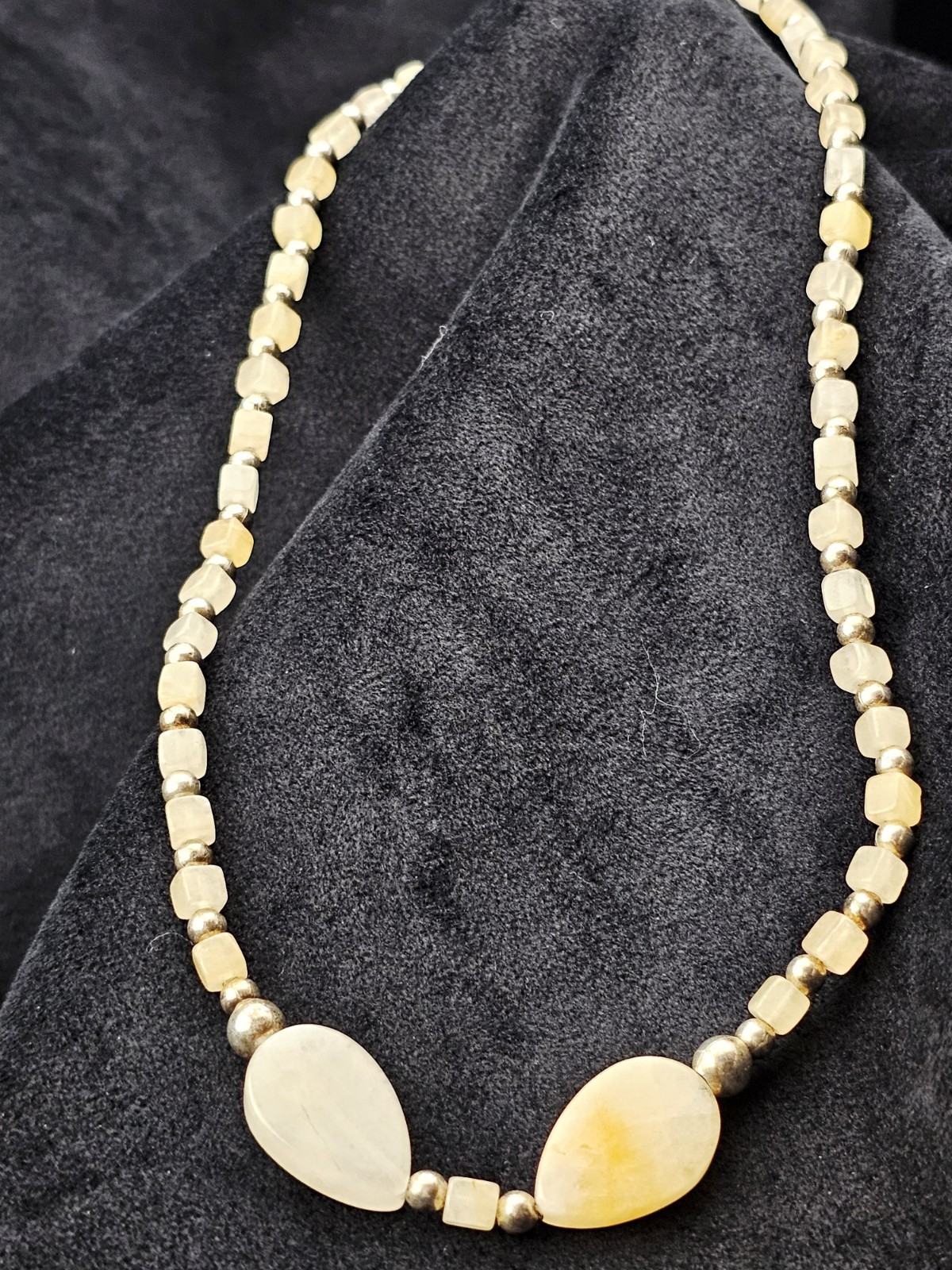 Yellow Adventurine Stone Necklace & Bracelet Set 16″/7″ Teardrops & Squares 30 g