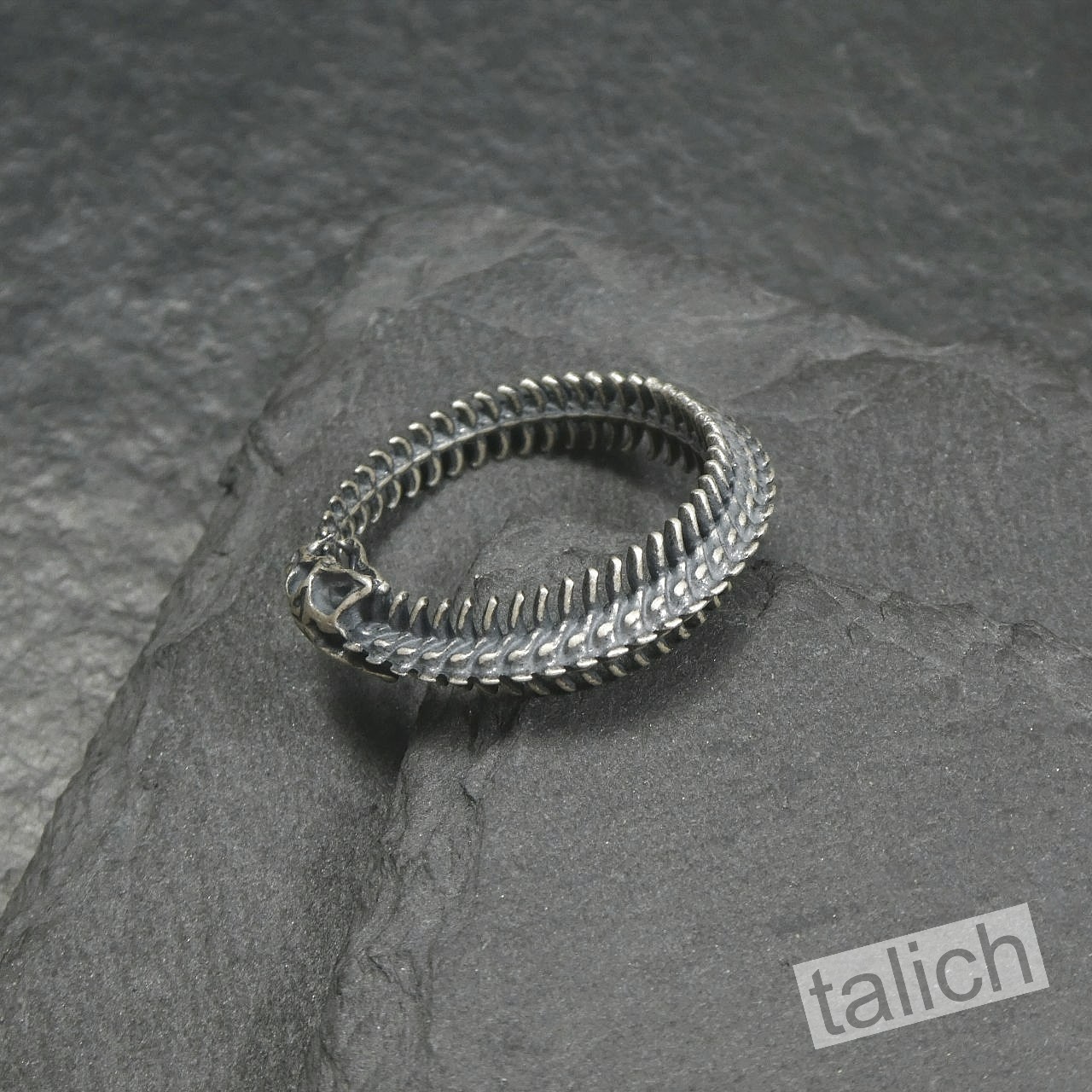 Antique 925 Sterling Silver Ouroboros Infinity Snake Bone Ring Adjustable Unique