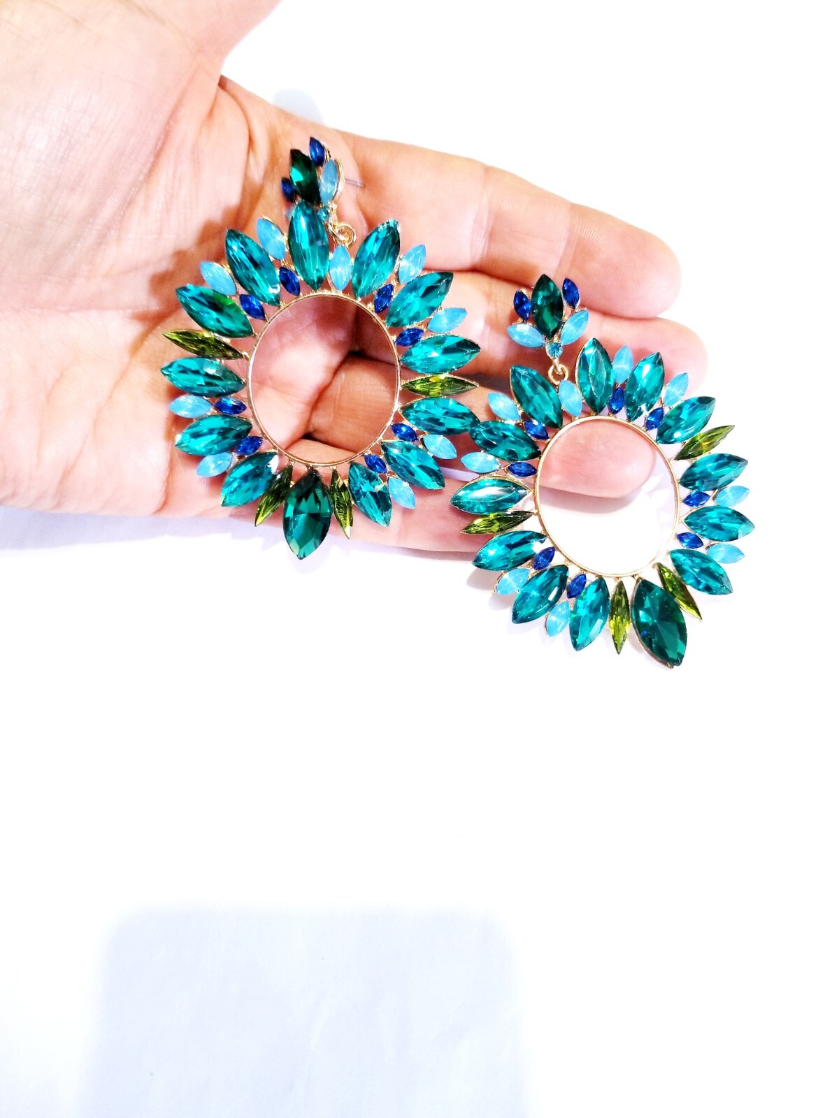 Aqua Crystal Bridesmaid Rhinestone Chandelier Drop Earrings 3.2 inch Jewelry