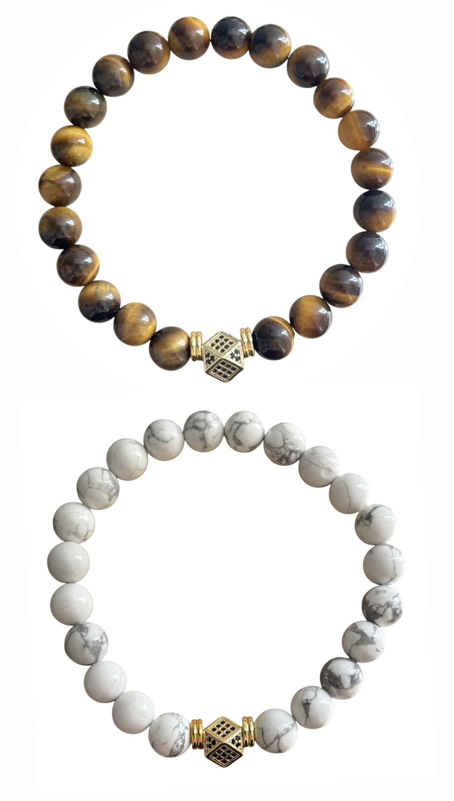Handmade Tiger Eye Gemstone Bracelet Howlite Stone Protection Jewelry Gift