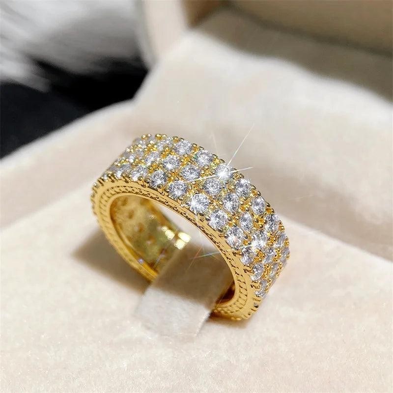Luxury Gold & Silver Color Promise Rings Full Paved CZ Stone Brass Wedding Jewel