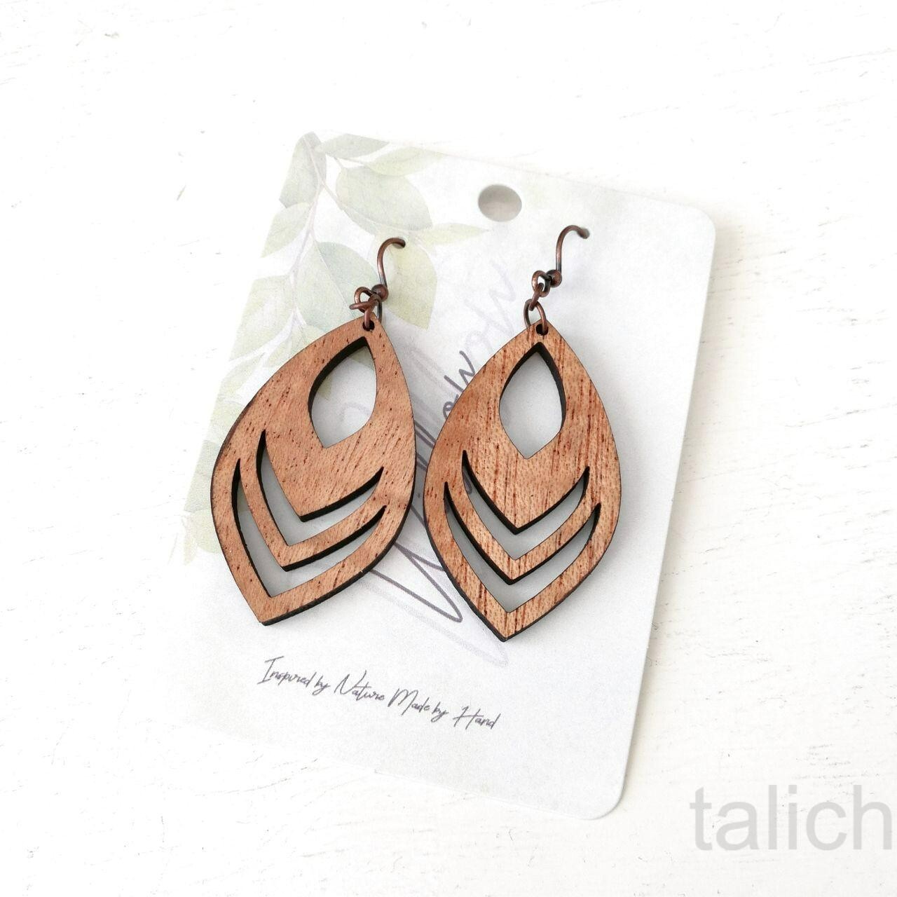 DC Designs Cutout Mahogany Wood Earrings Pink Purple Art Print Boho Chic E43M