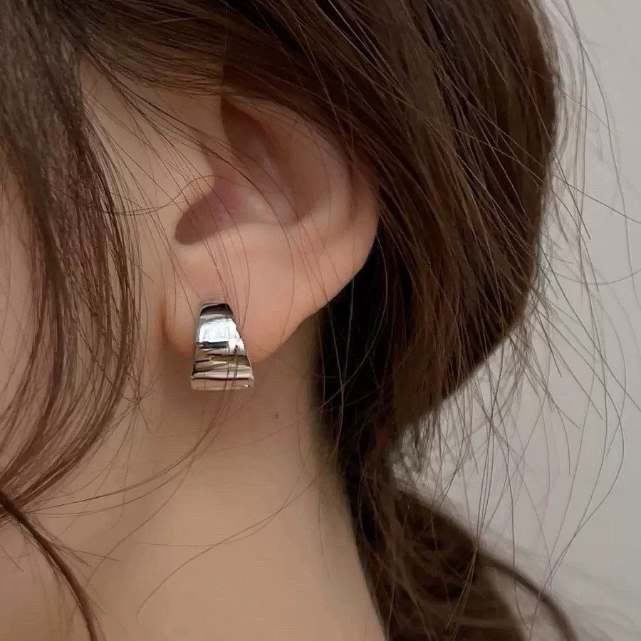 925 Silver Chunky Huggie Hoop Earrings Minimalist Wide Small Hoops for Women 443