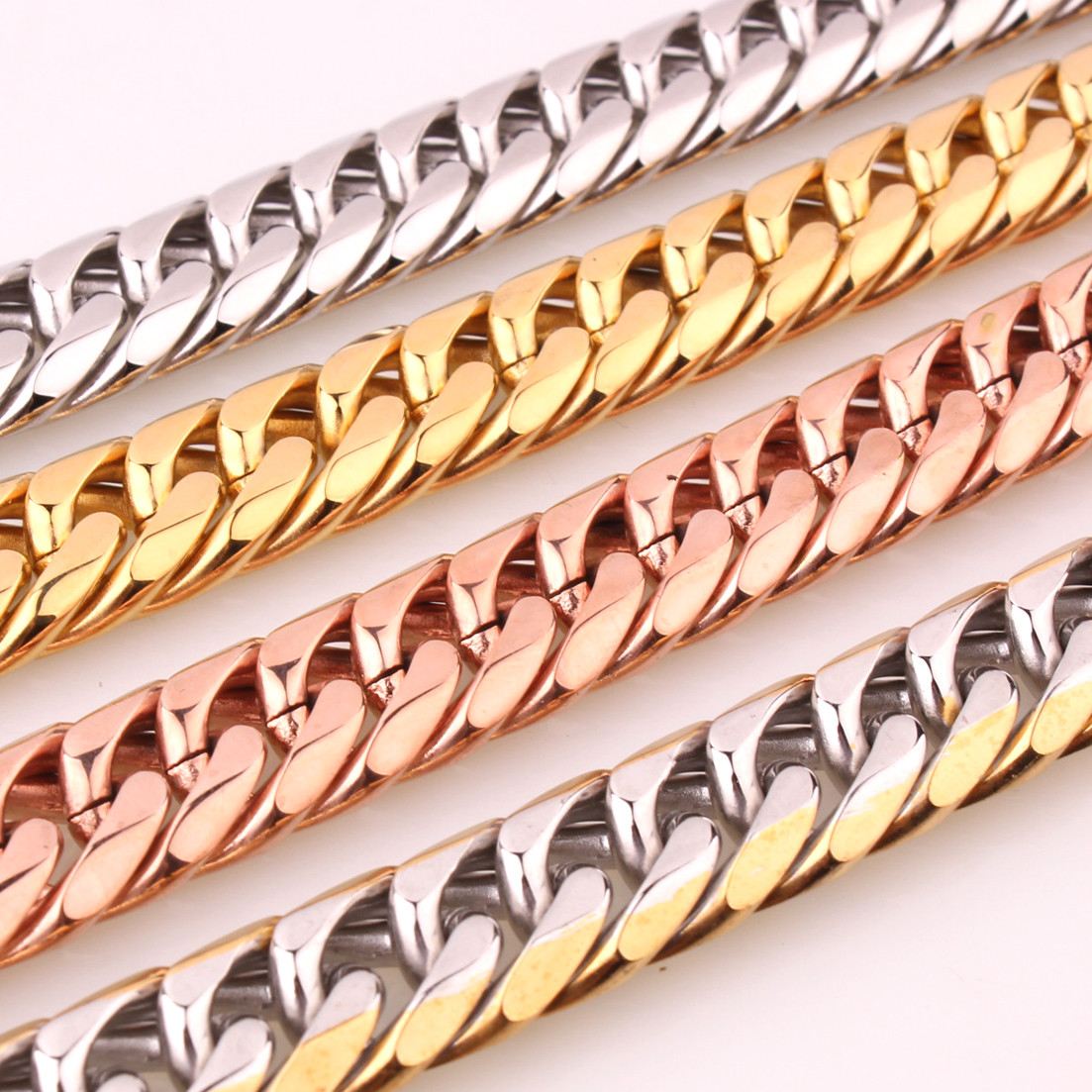 7″~40″13/16mm Charming Men’s Chain 316L Stainless Steel CURB CUBAN Link Necklace