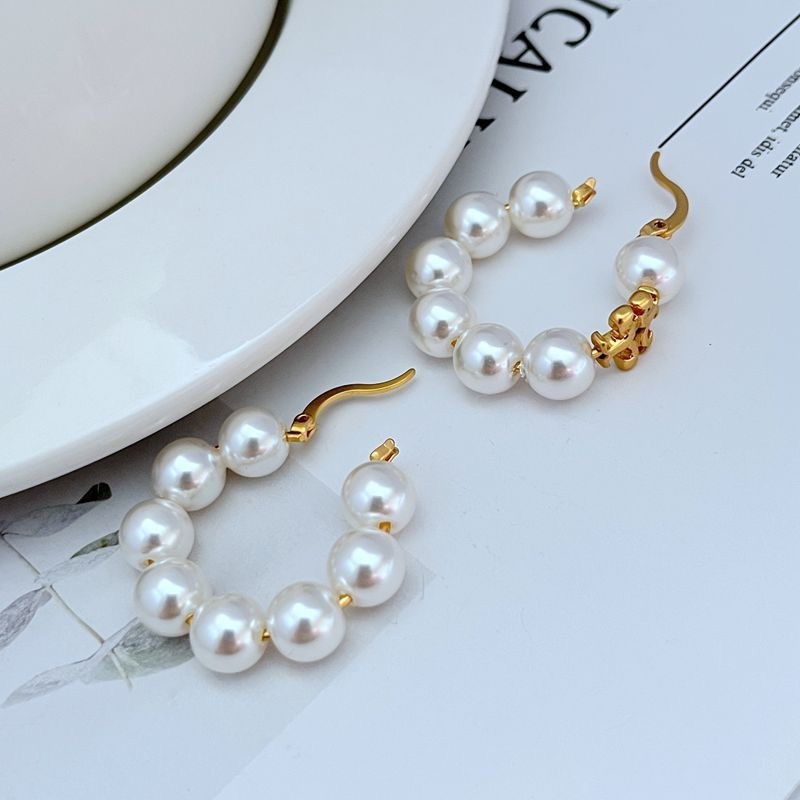 New Burch Kira pearl Hoop earrings with dust bag with Jewelry Pouch Size:3.4*3c