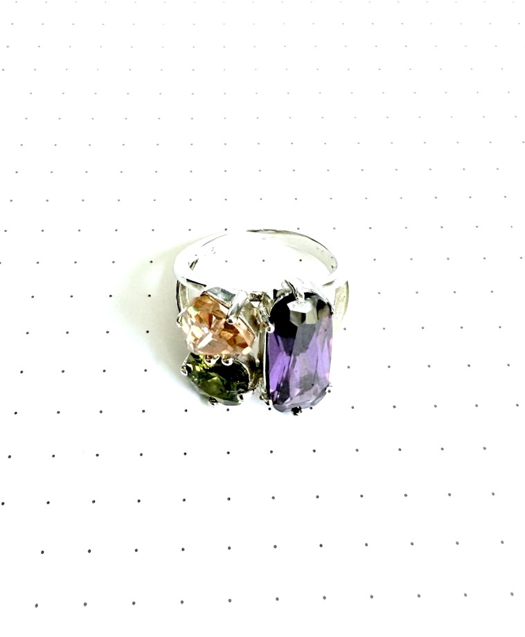 (SIZE 6,7,8,9) Eclectic Colorful Multi-Shape CZ STONES RING .925 STERLING SILVER