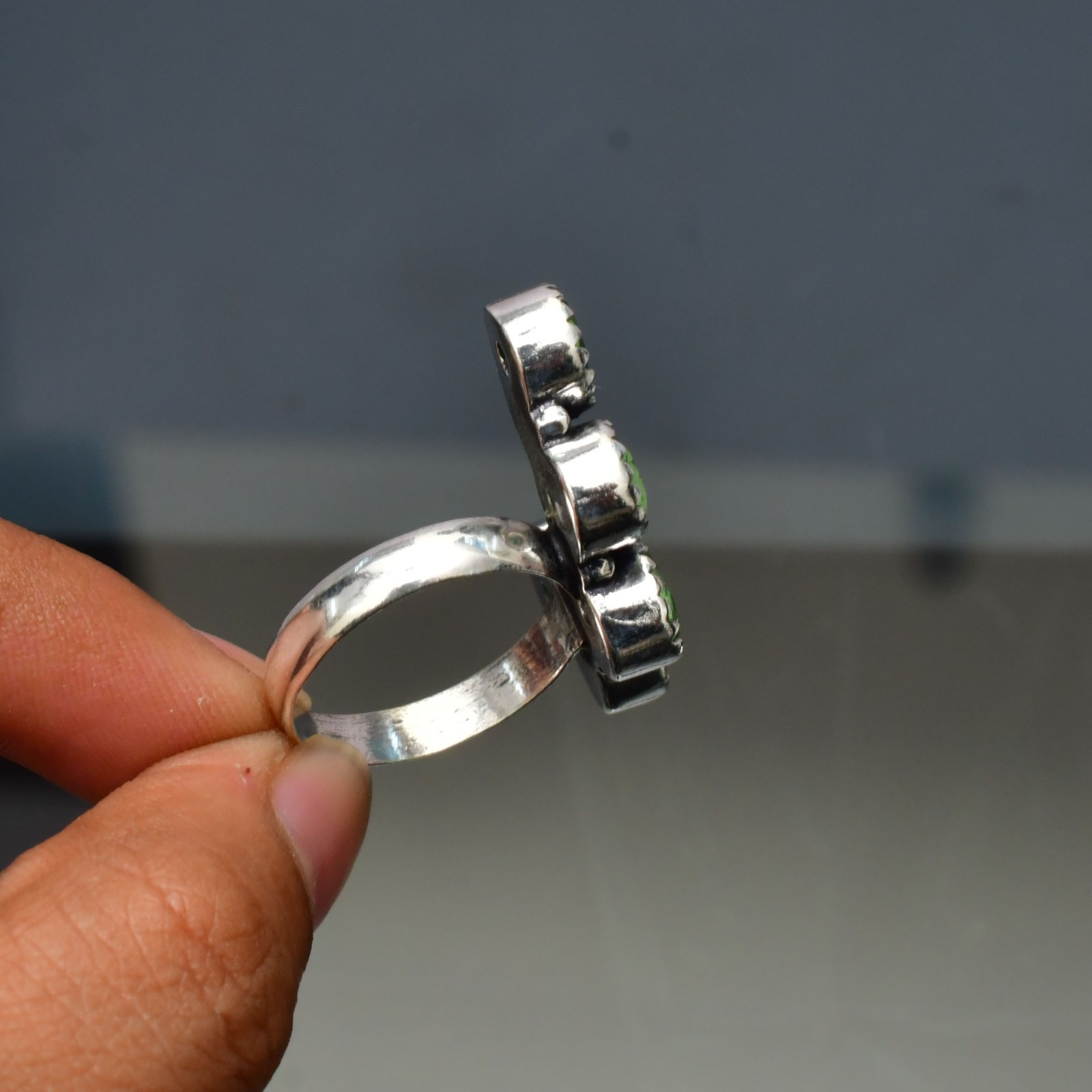 Green Amethyst (Lab-Created)Gemstone 925 sterling silver Handmade Ring- All Size