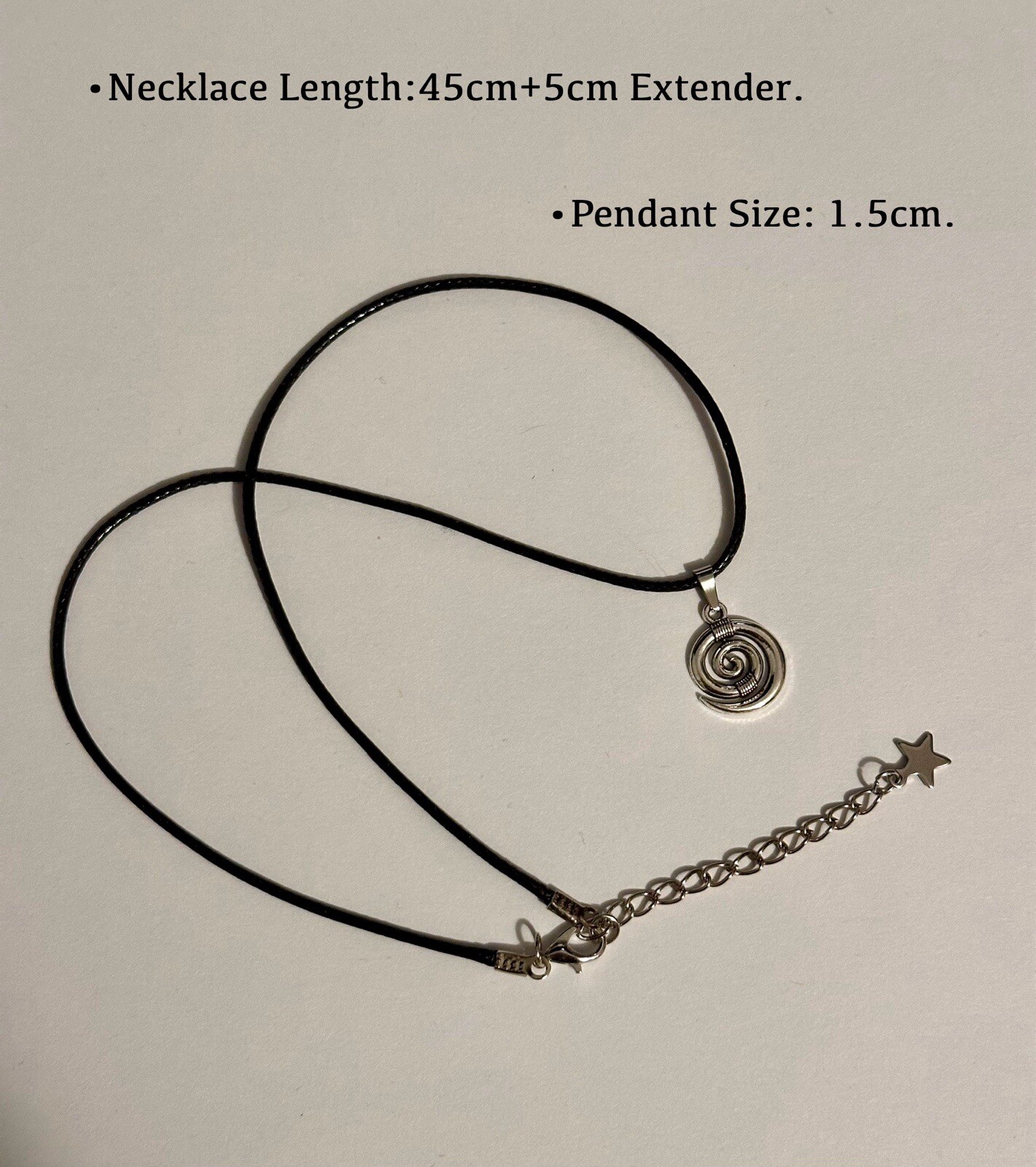 Silver Spiral Swirl Pendant Necklace Black Cord Unisex Women Men Brand New