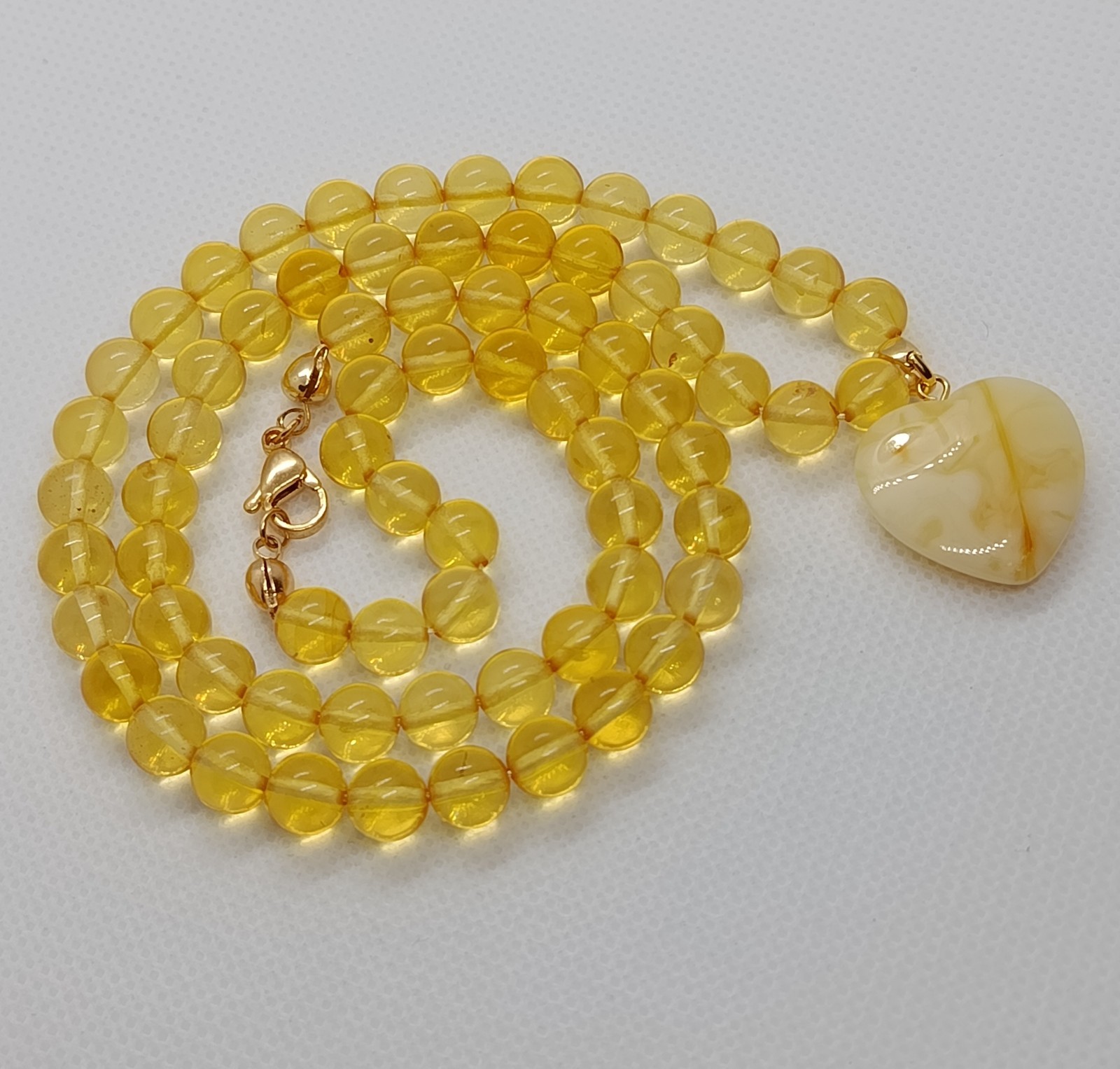 Gunuine Baltic Amber Yellow Multicolor Round Beads Necklace Heart 15.7g