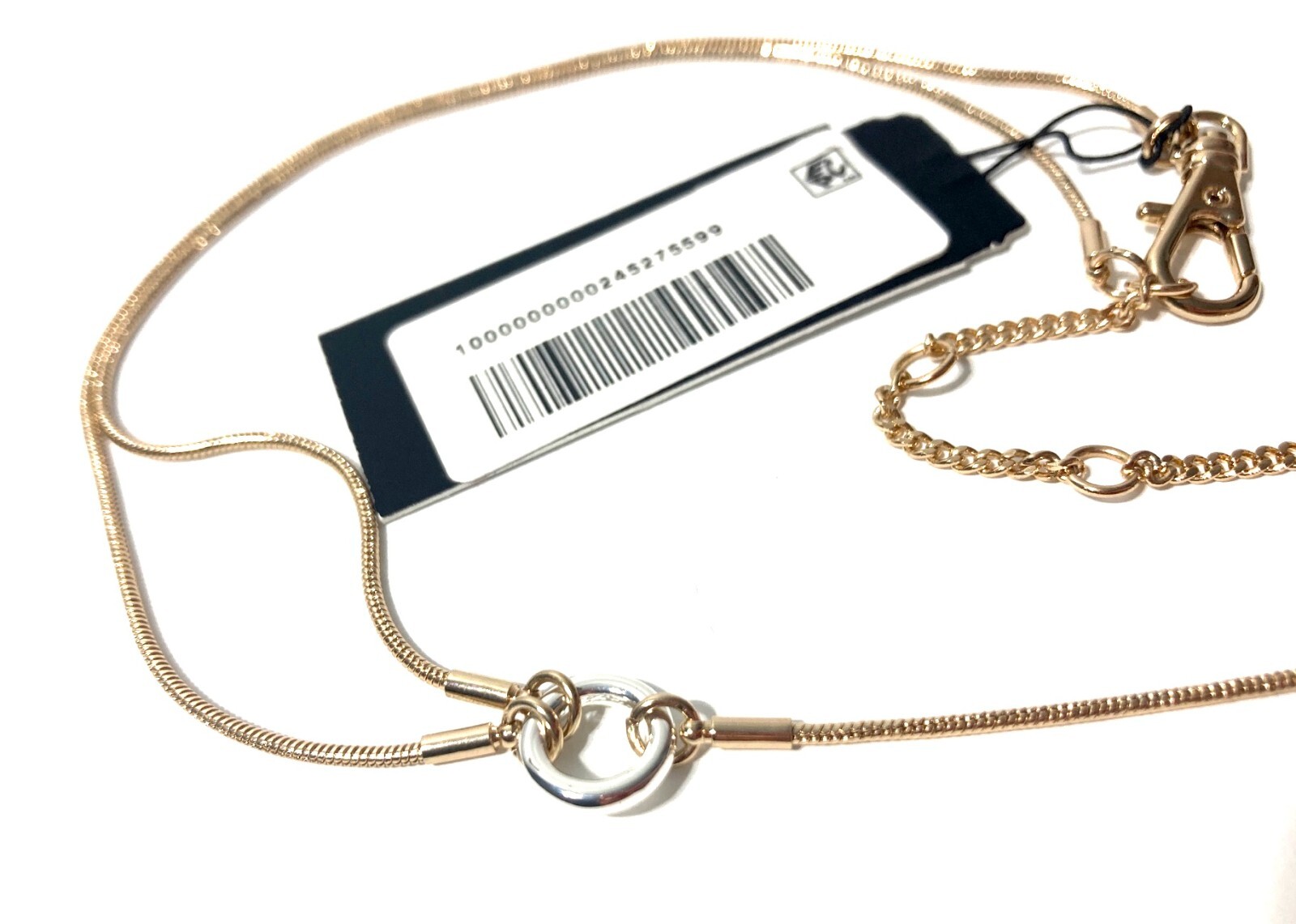 NEW DKNY DONNA KARAN NYC TRI-TONE MIXED METAL CHAIN LARIAT PENDANT NECKLACE 16″