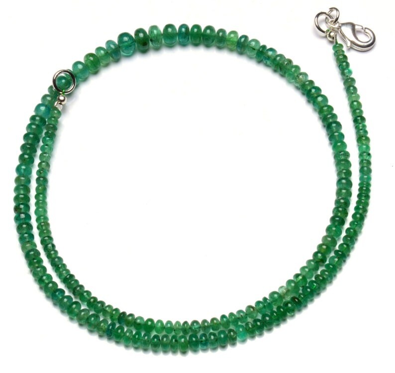 Natural Russian Emerald Smooth Rondelle Gemstone 4-6mm Bead Necklace 18″ Gift