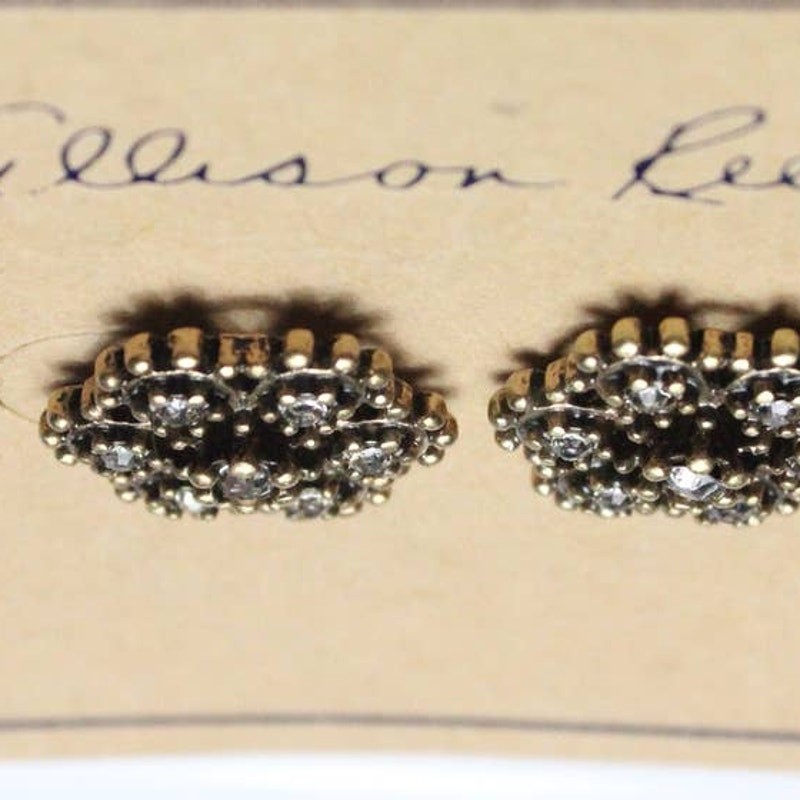 Allison Reed Gold Rhinestone Crystal Round Stud Post Fashion Earrings ~ NEW