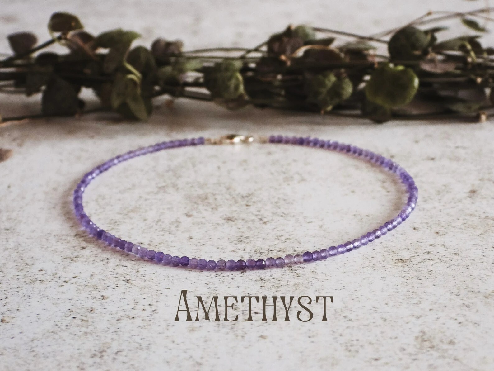 2mm Genuine Amethyst Beaded Healing Water Resistant Crystal Boho Anklet Women
