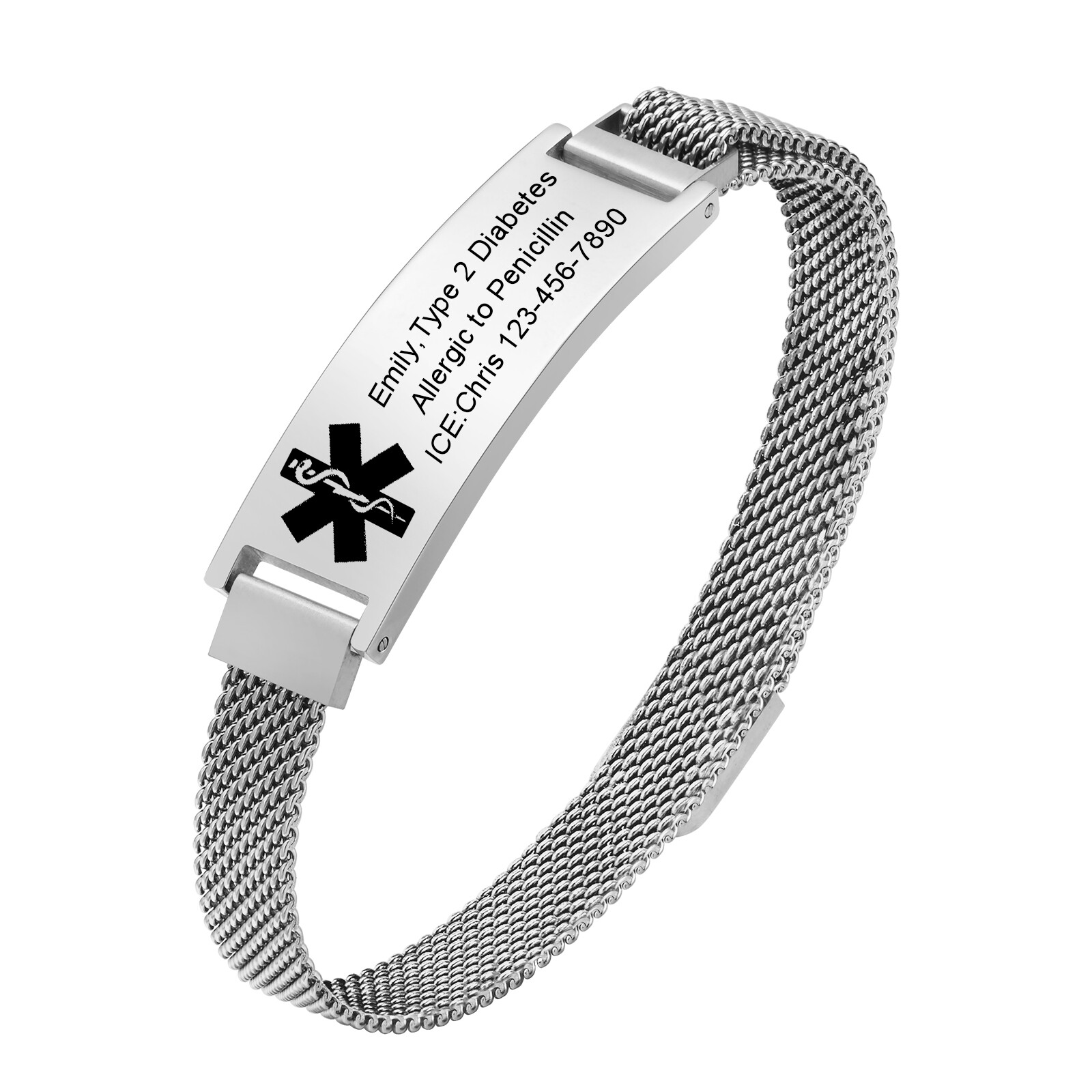 Personalized Medical Alert ID Bracelet Emergency Bangle Wristband Custom Engrave